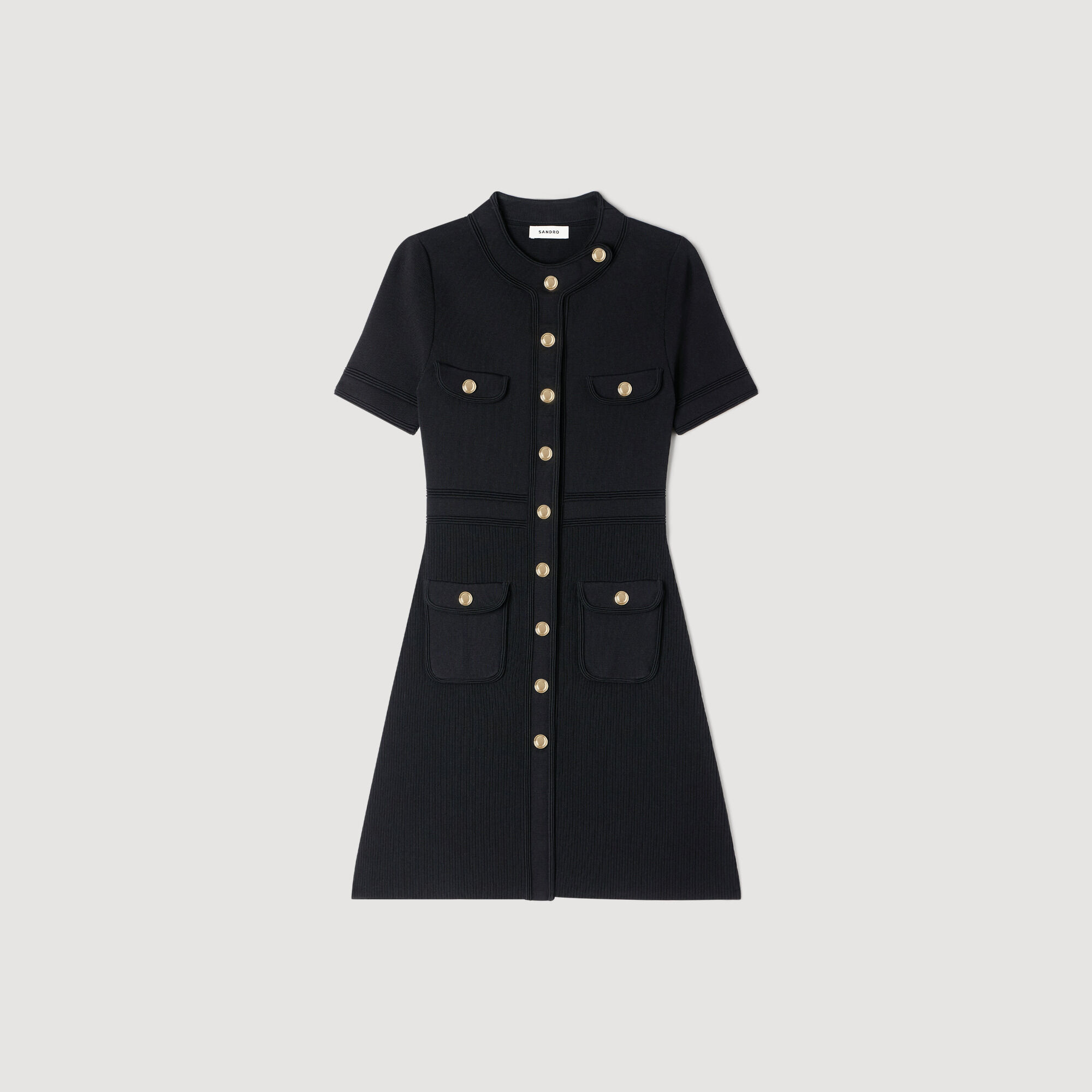 Button-up knit mini dress in Black for Women | Sandro Paris