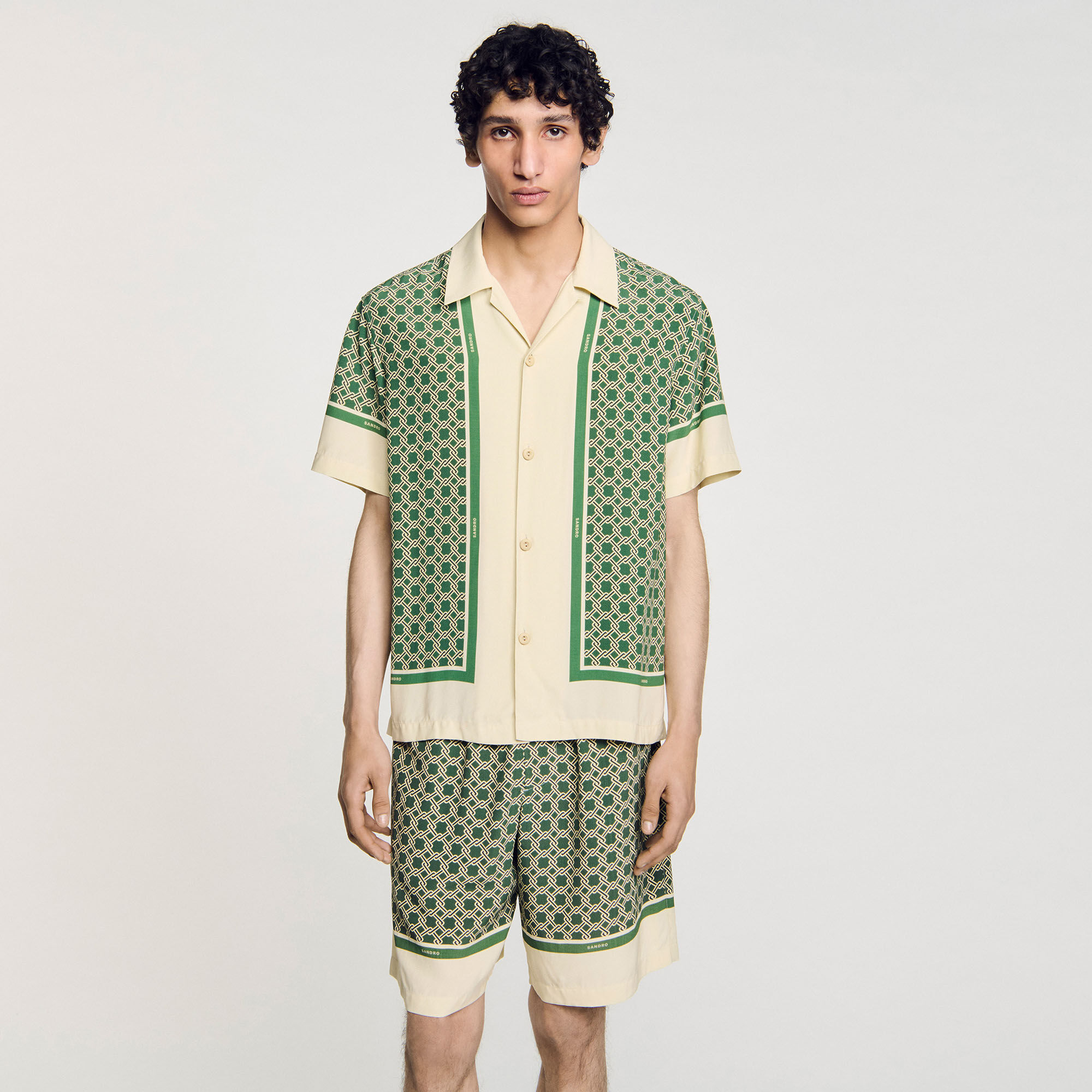 Short-sleeved patterned shirt green for Men | Sandro Paris Short-sleeved patterned shirt green for Men | Sandro Paris