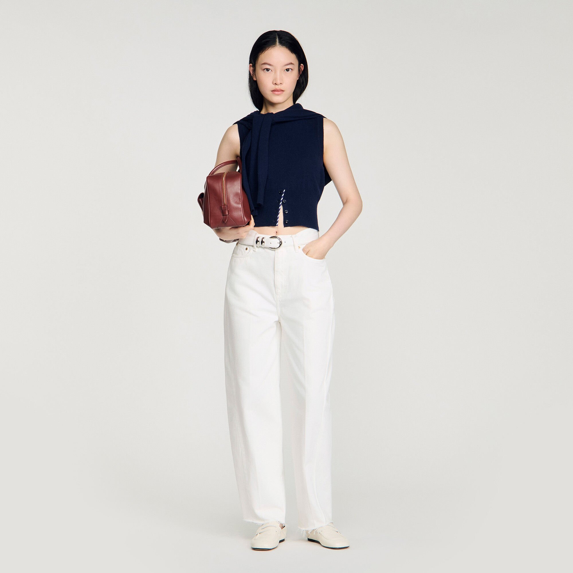 Cropped striped wool-cashmere sweater