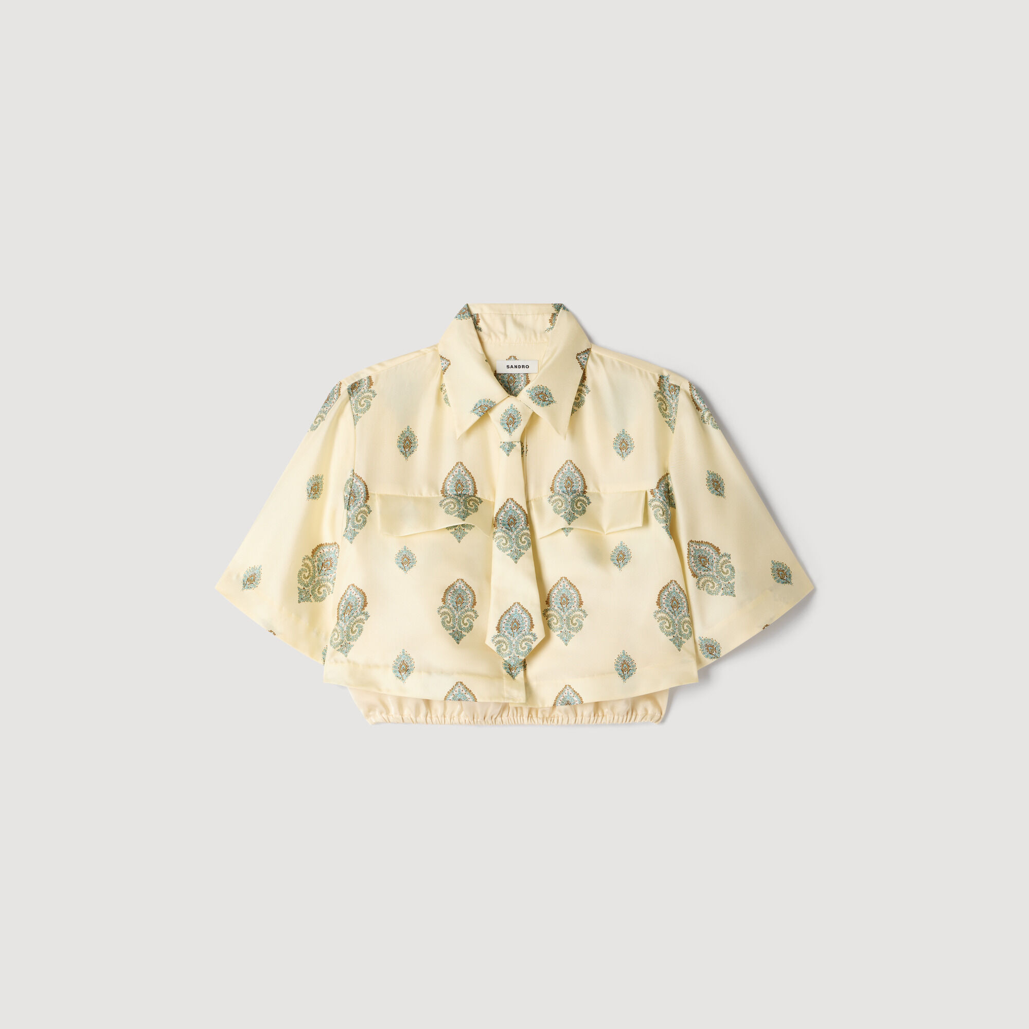 Paisley print top with removable tie in Light Yellow for Women