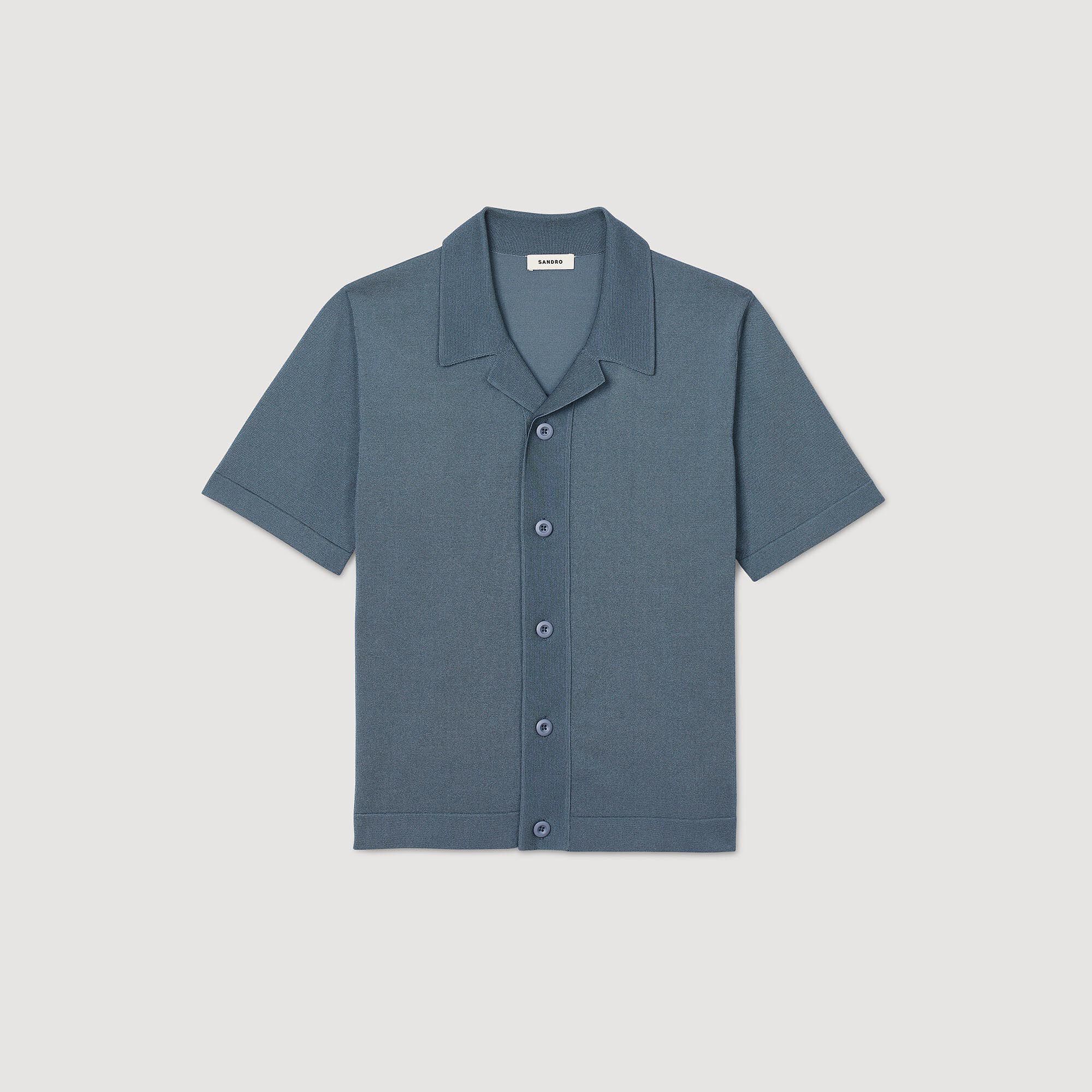 Short-sleeved shirt in Dark chambray for Men | Sandro Paris