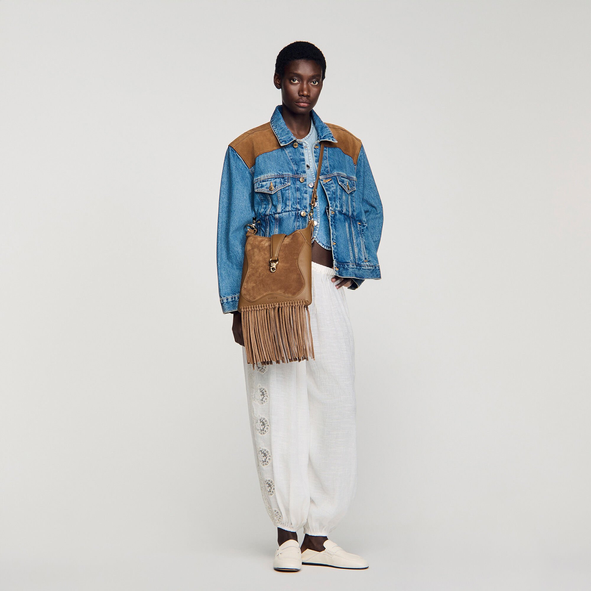 Leather and suede fringe bag