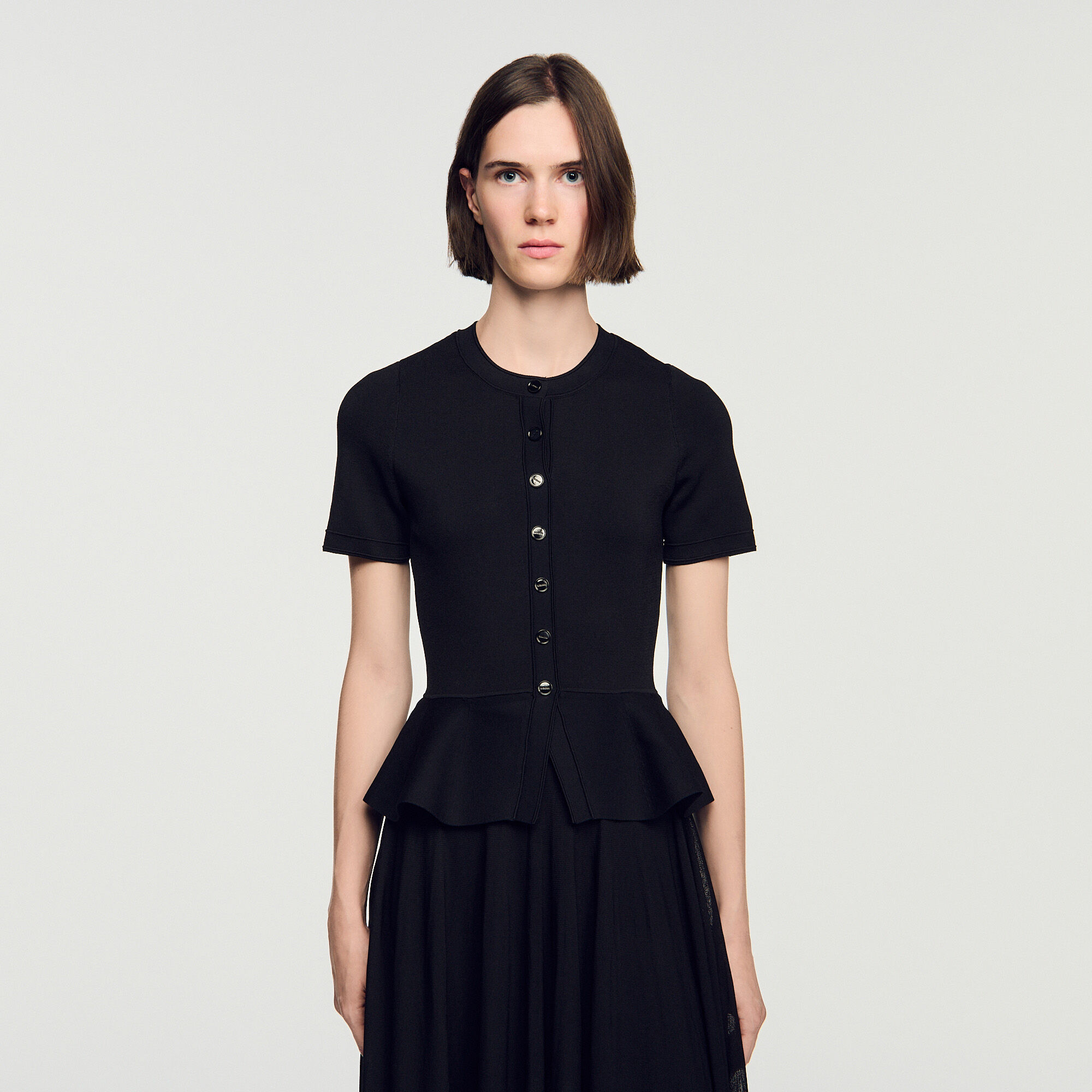 Peplum knit maxi dress in Black for Women | Sandro Paris
