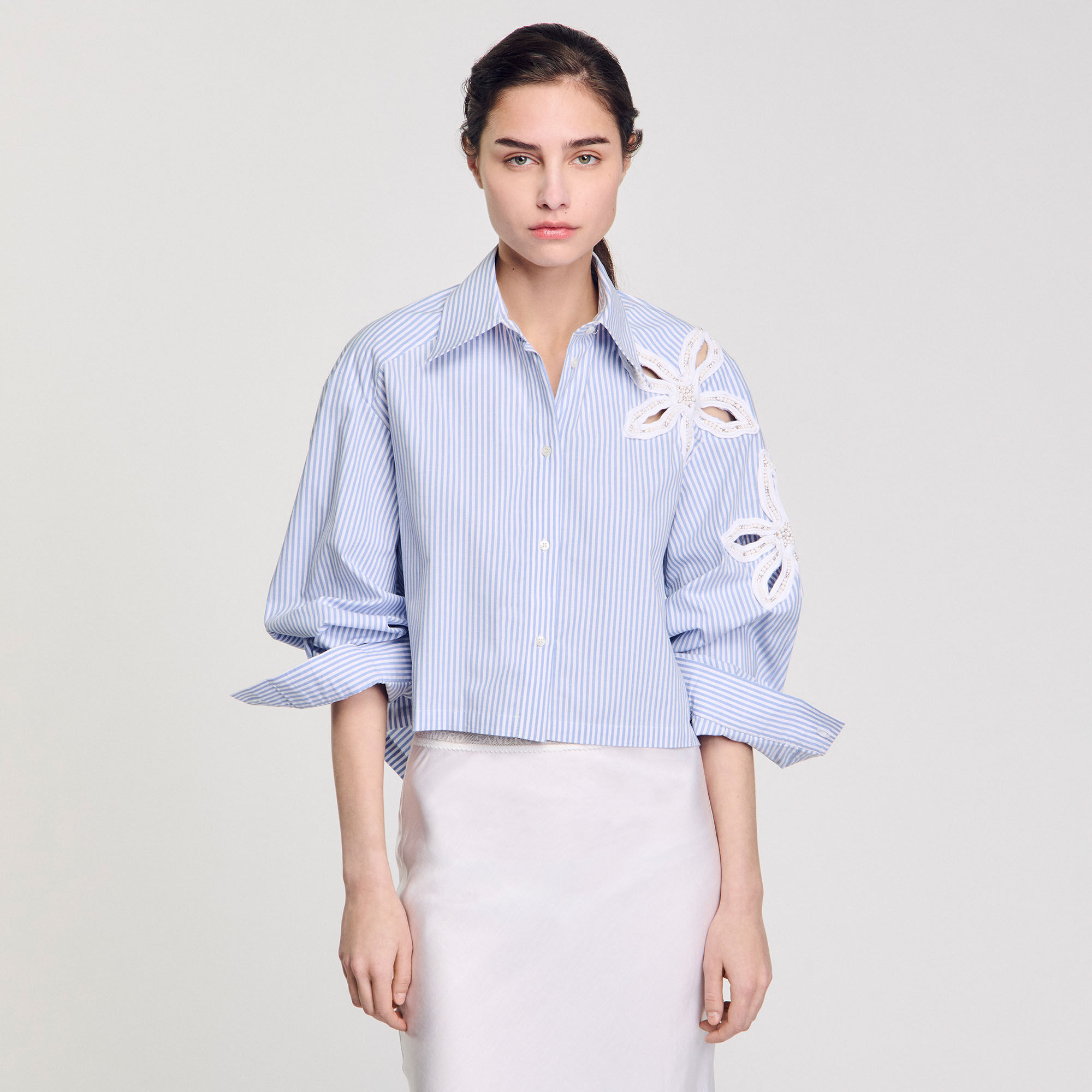SANDRO 売れ筋商品|||サンドロ シャツ トップス レディース Shirts Azure Striped shirt blue For Women | Sandro Paris
