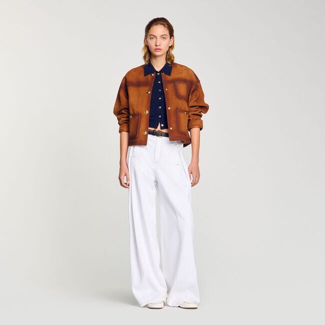 Topstitched wide-leg jeans