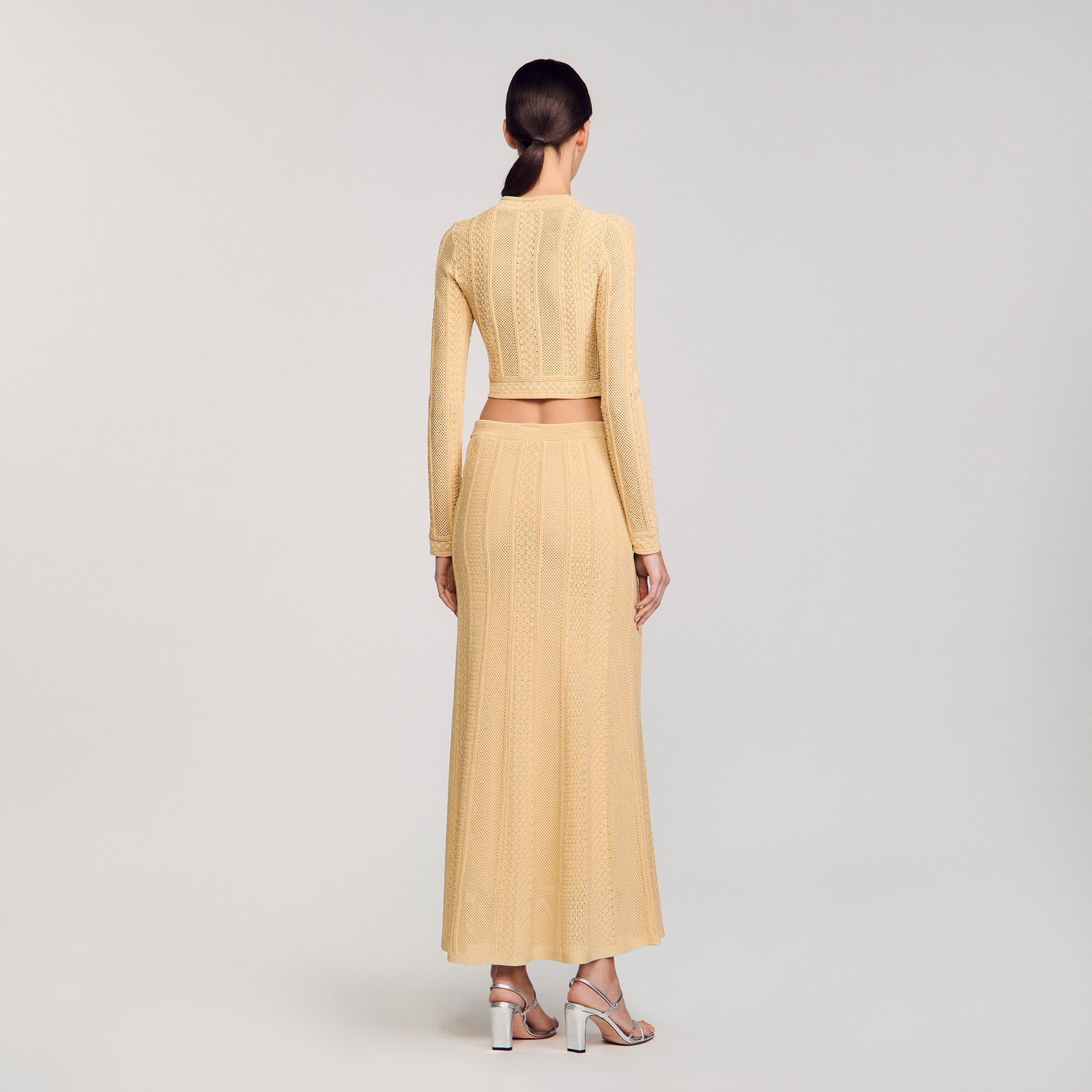 【海外限定】Sandroニットスカート☆llic-Trim Mid-Rise Kni Maxi decorative knit skirt black / gray For Women | Sandro Paris