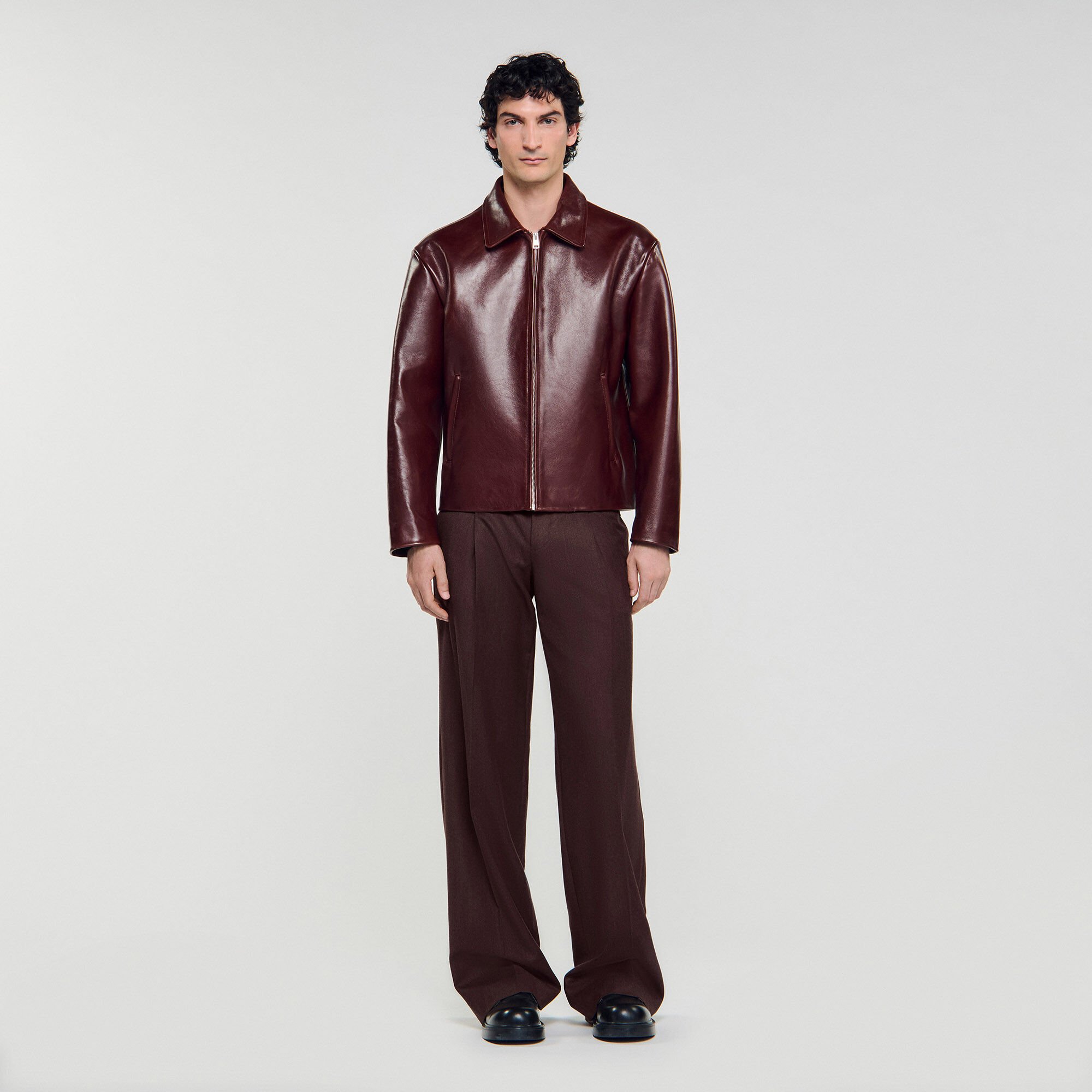 Zip-up leather jacket