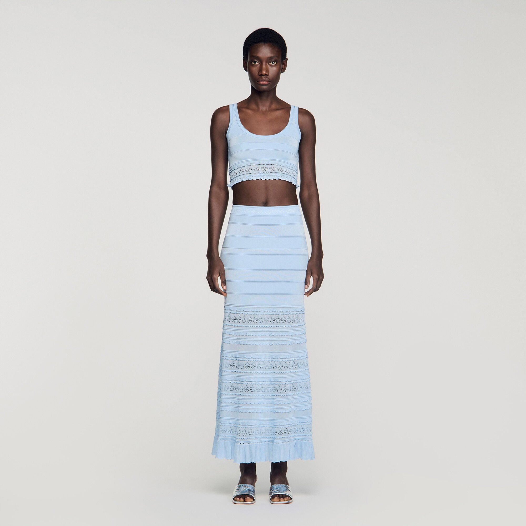 Pointelle knit maxi skirt