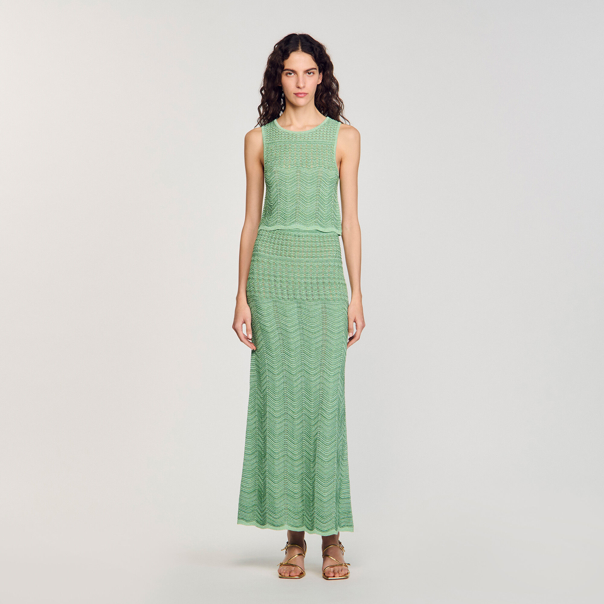 【BINARY01】★Check pril midi-skirt 4color 25SS 韓国発★ Maxi knit skirt green For Women | Sandro Paris