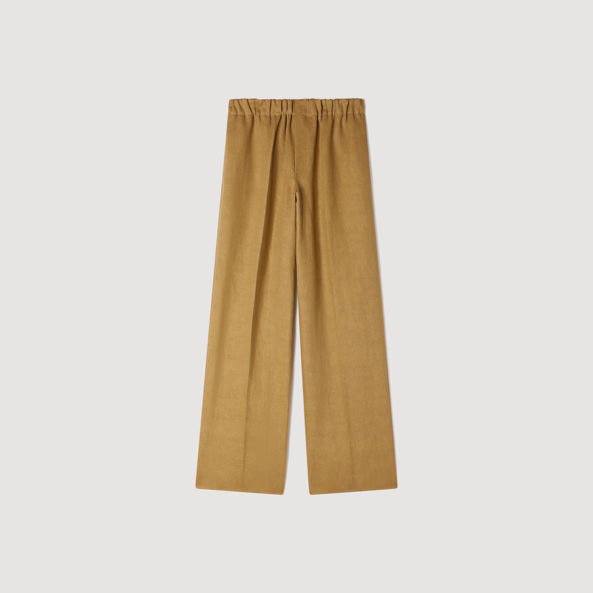 Wide-leg elasticated linen trousers in Nut for Men | Sandro Paris