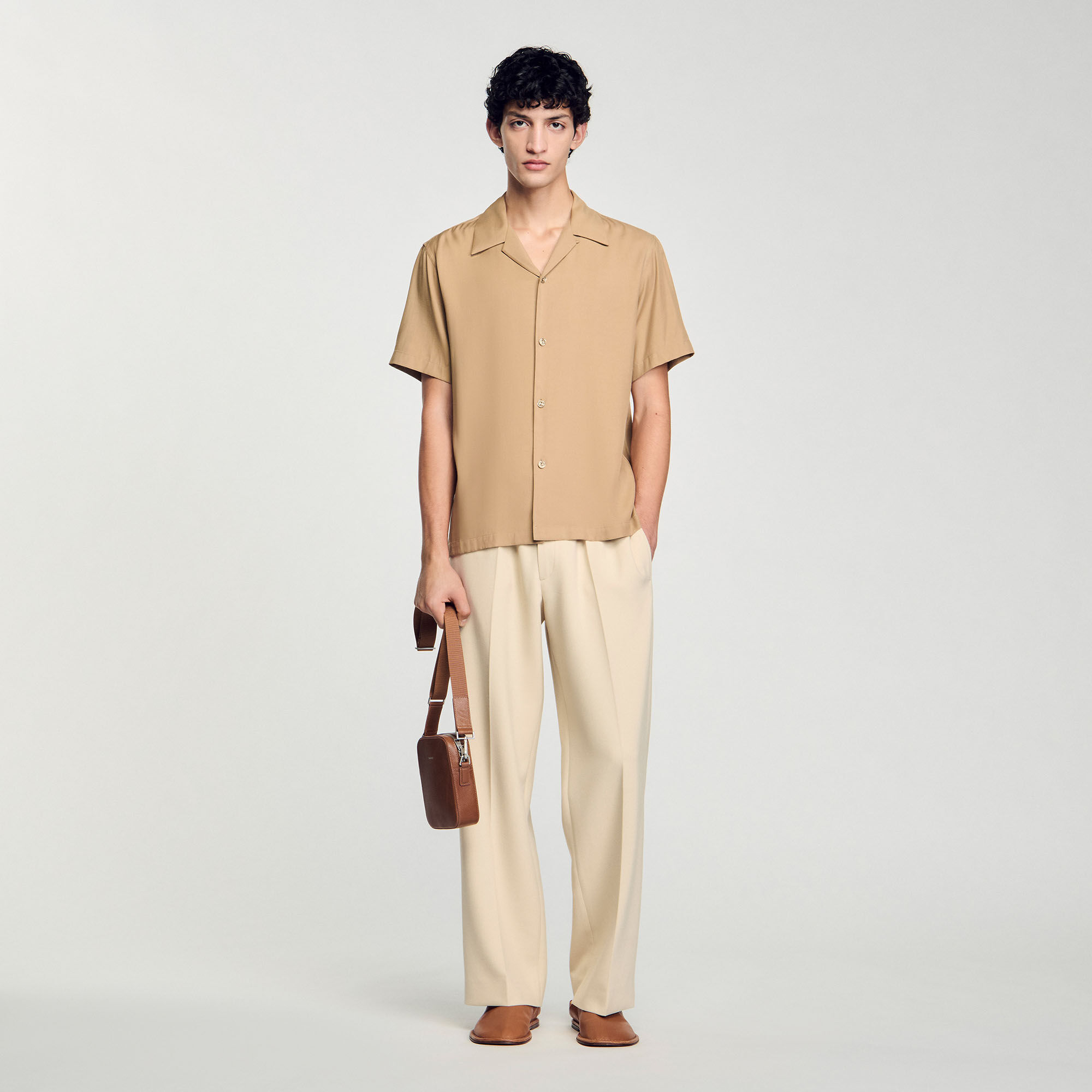 Shark collar shirt white / beige for Men | Sandro Paris