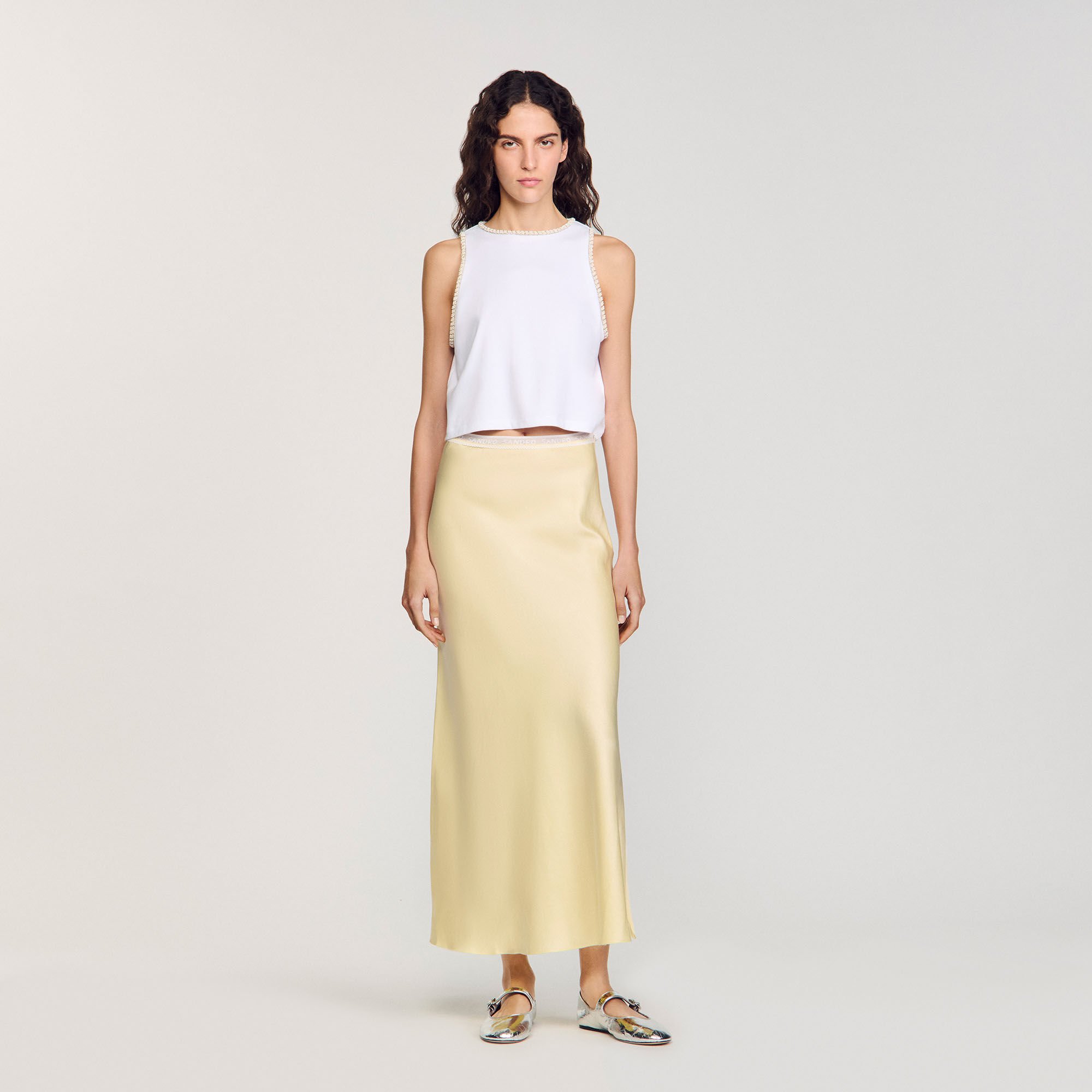Long satin-effect skirt