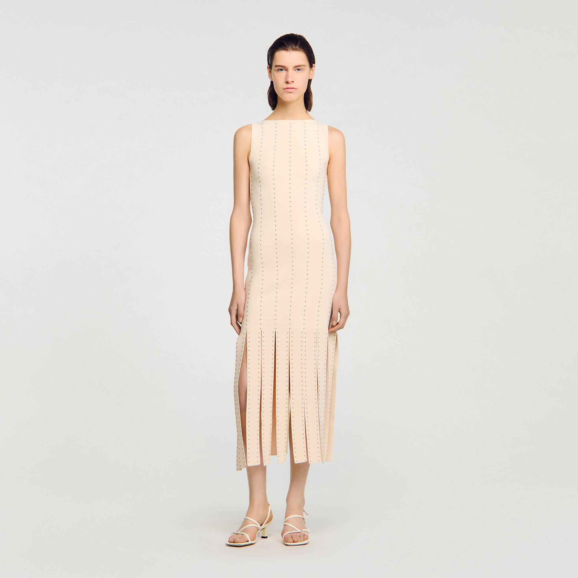 Fringed knit maxi dress