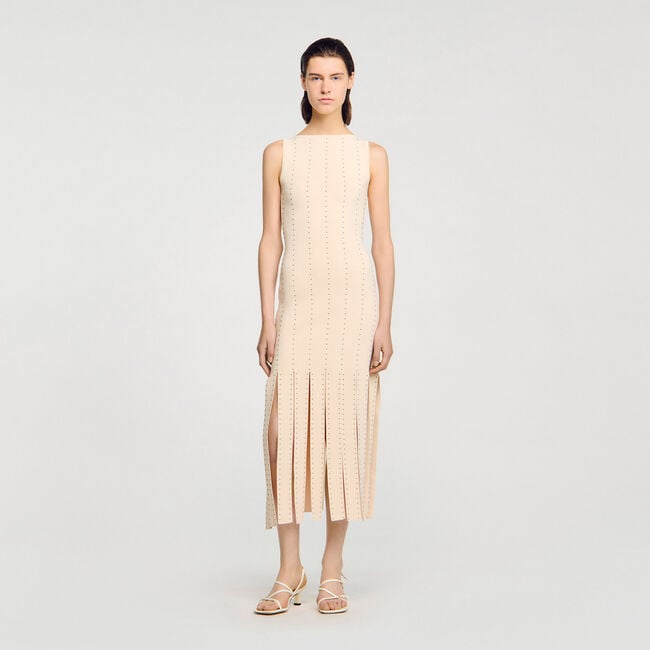 Fringed knit maxi dress