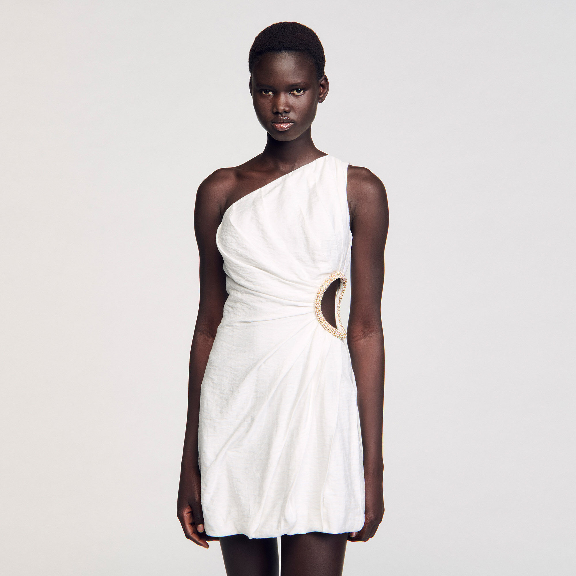 Mini asymmetrical dress white / beige For Women | Sandro Paris