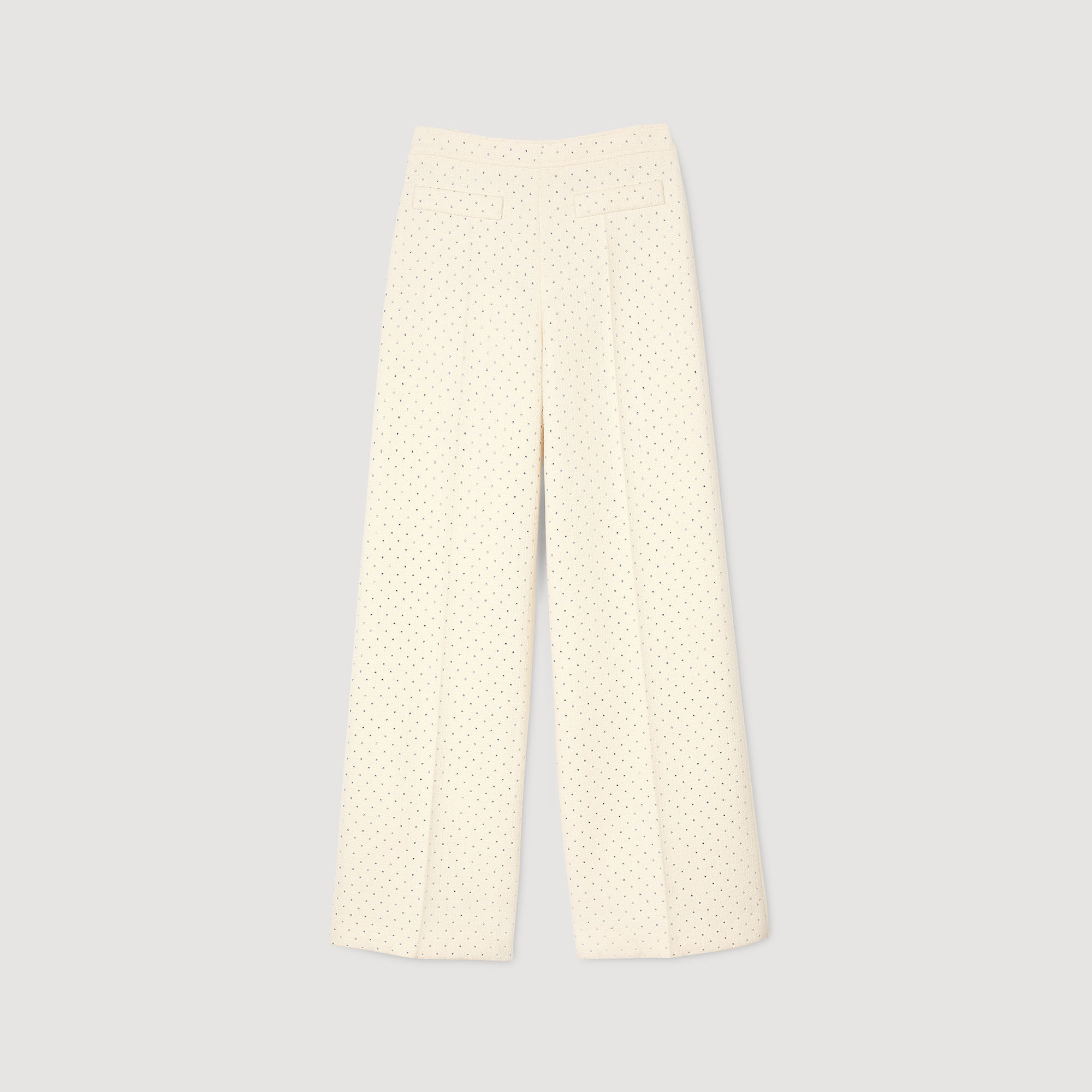 Tweed rhinestone-covered trousers white / beige For Women