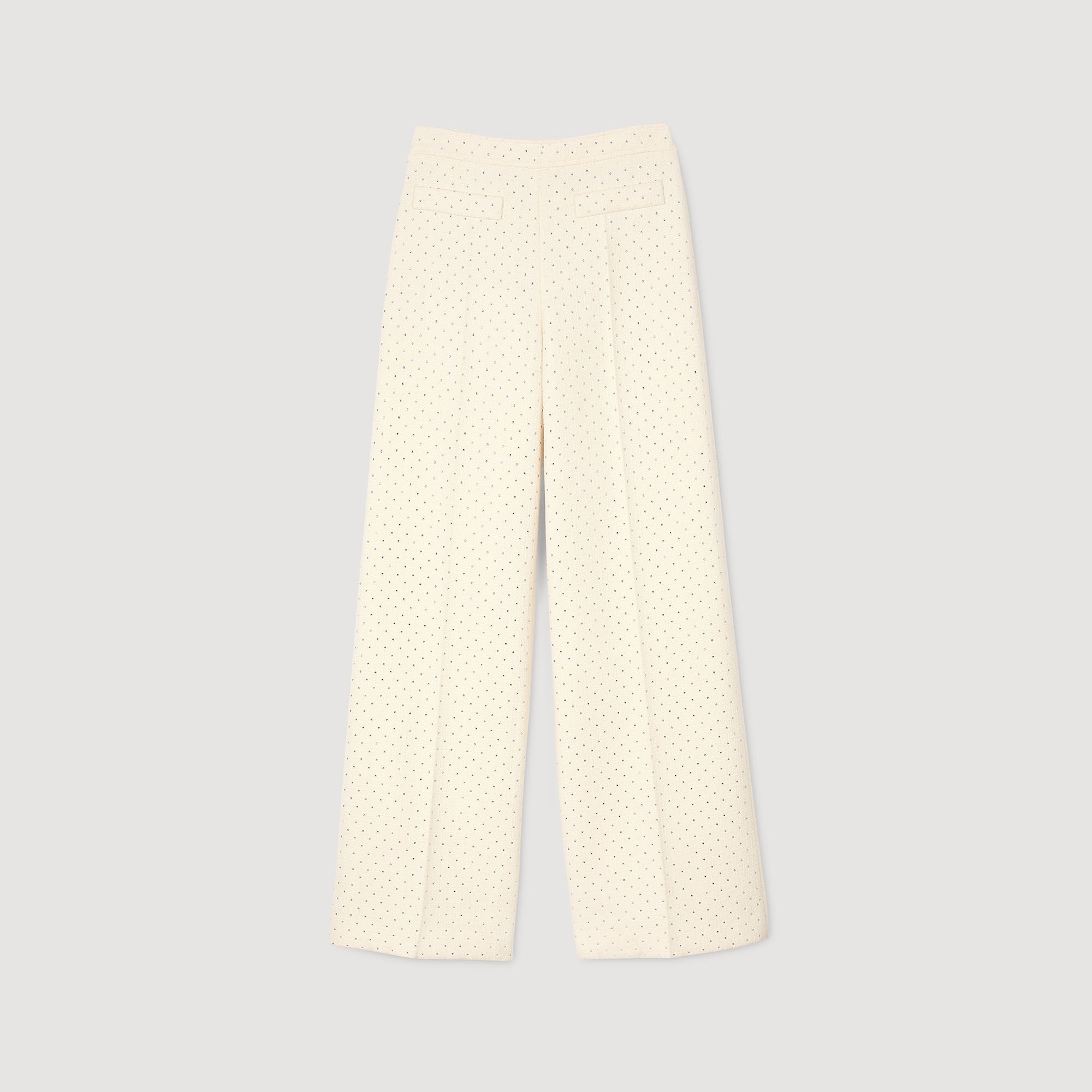 Tweed rhinestone-covered trousers