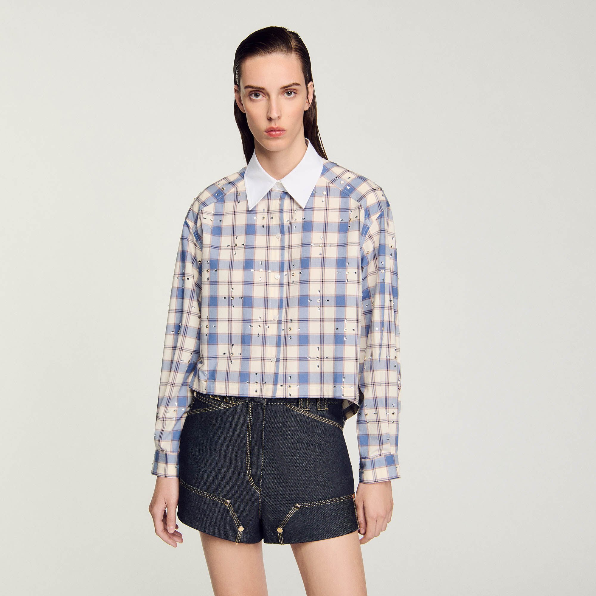 Rhinestone check shirt