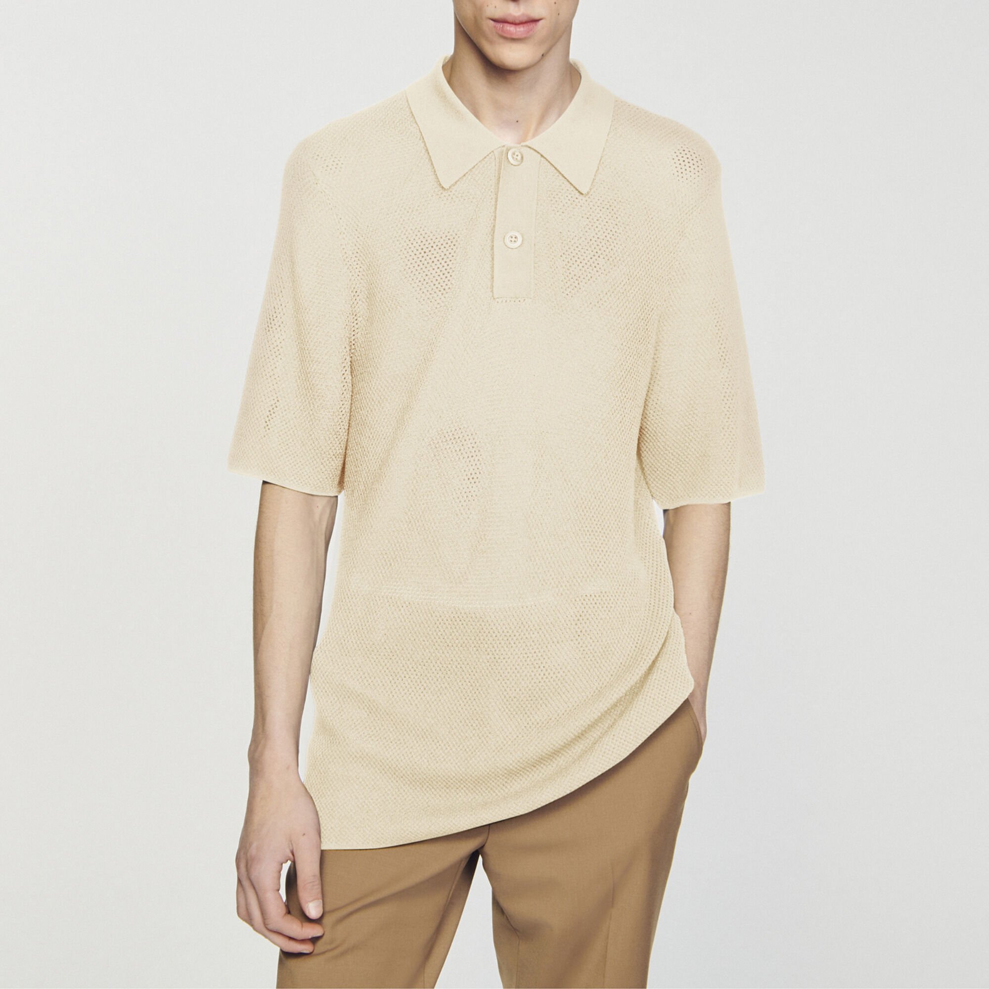 Openwork knit polo shirt