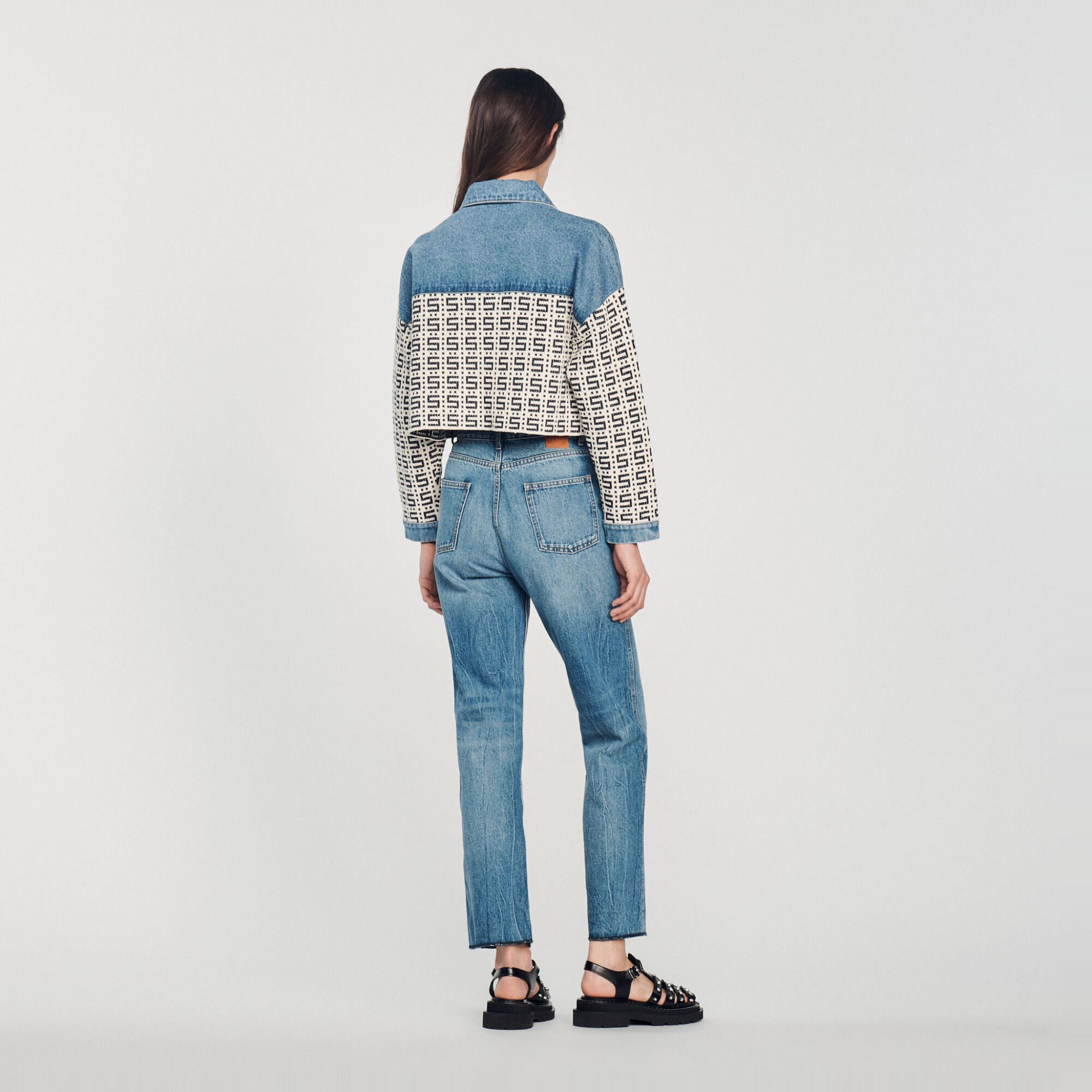 Cropped denim coatigan
