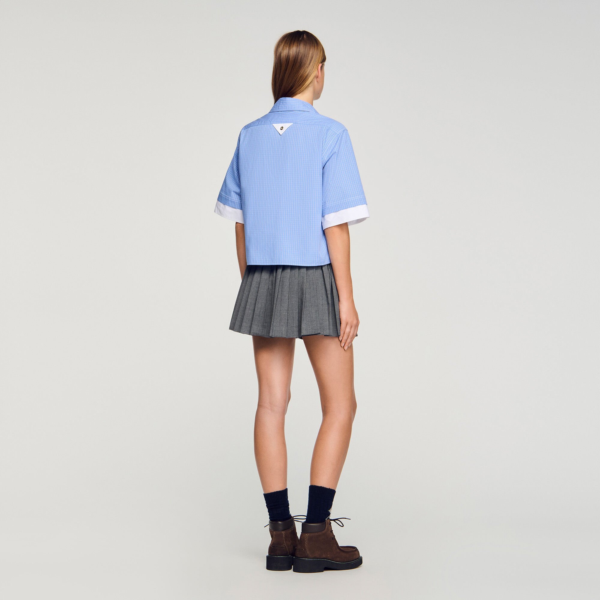 Cropped small-check shirt