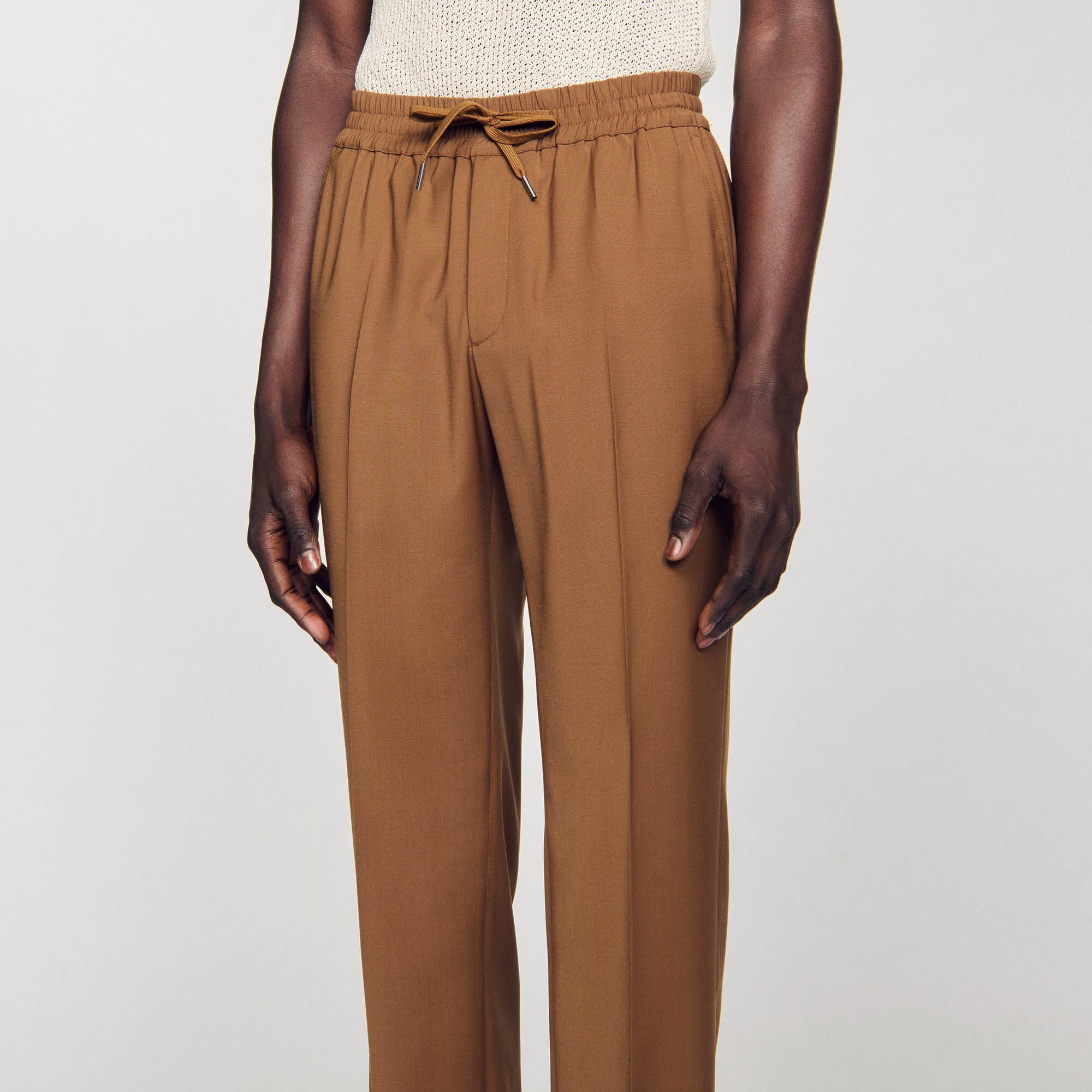 Elasticated straight-leg trousers