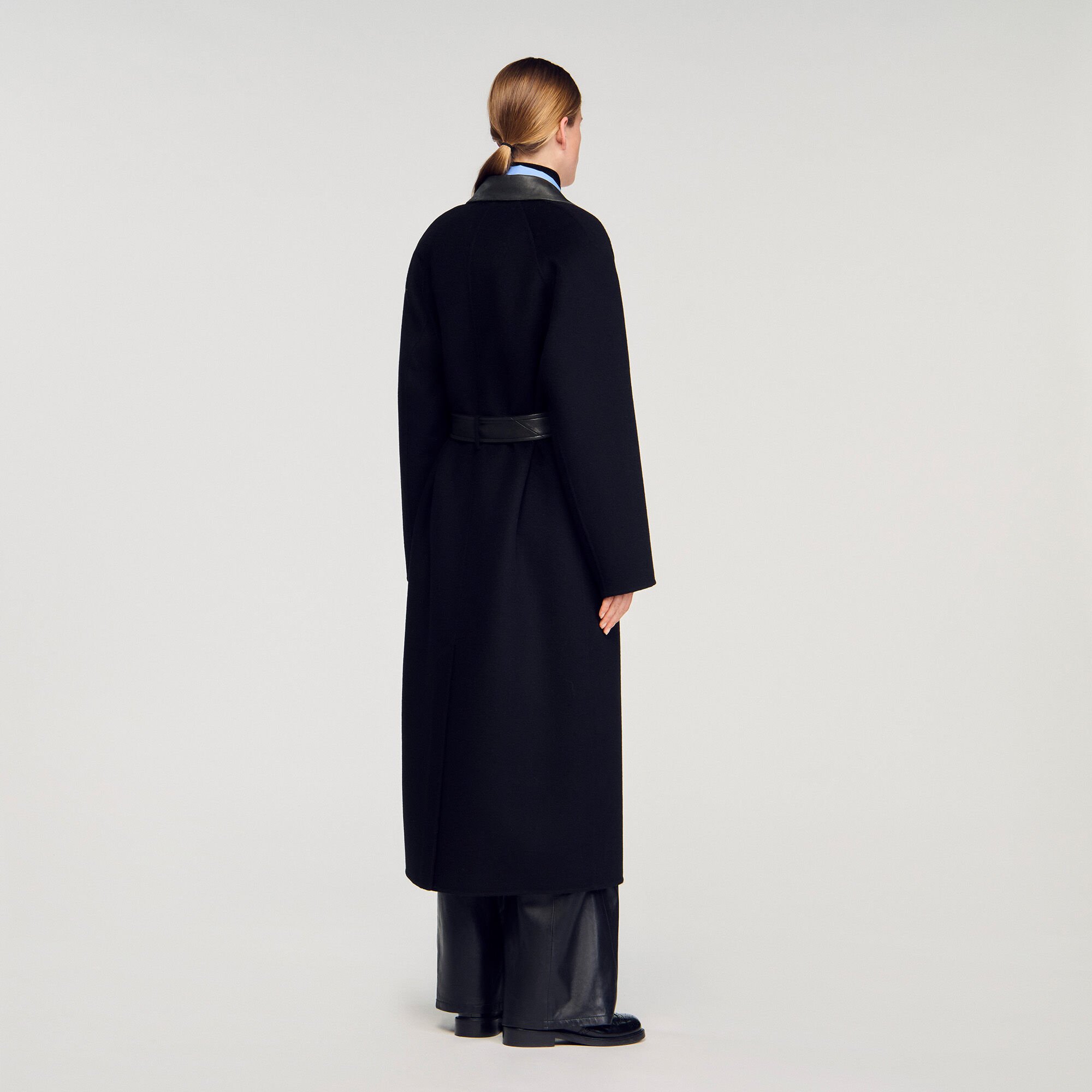 Long wool and leather coat