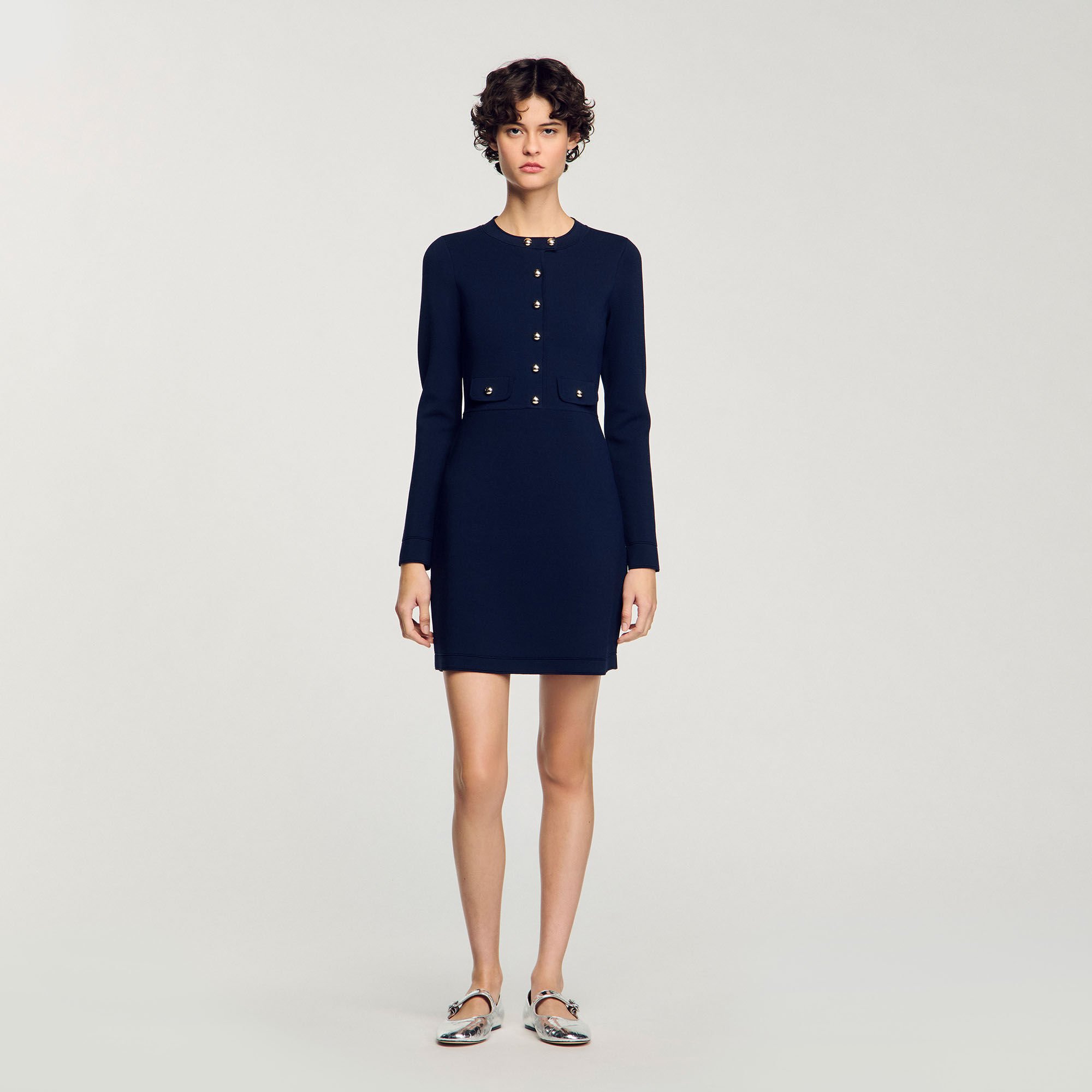 Mini button-up knit dress