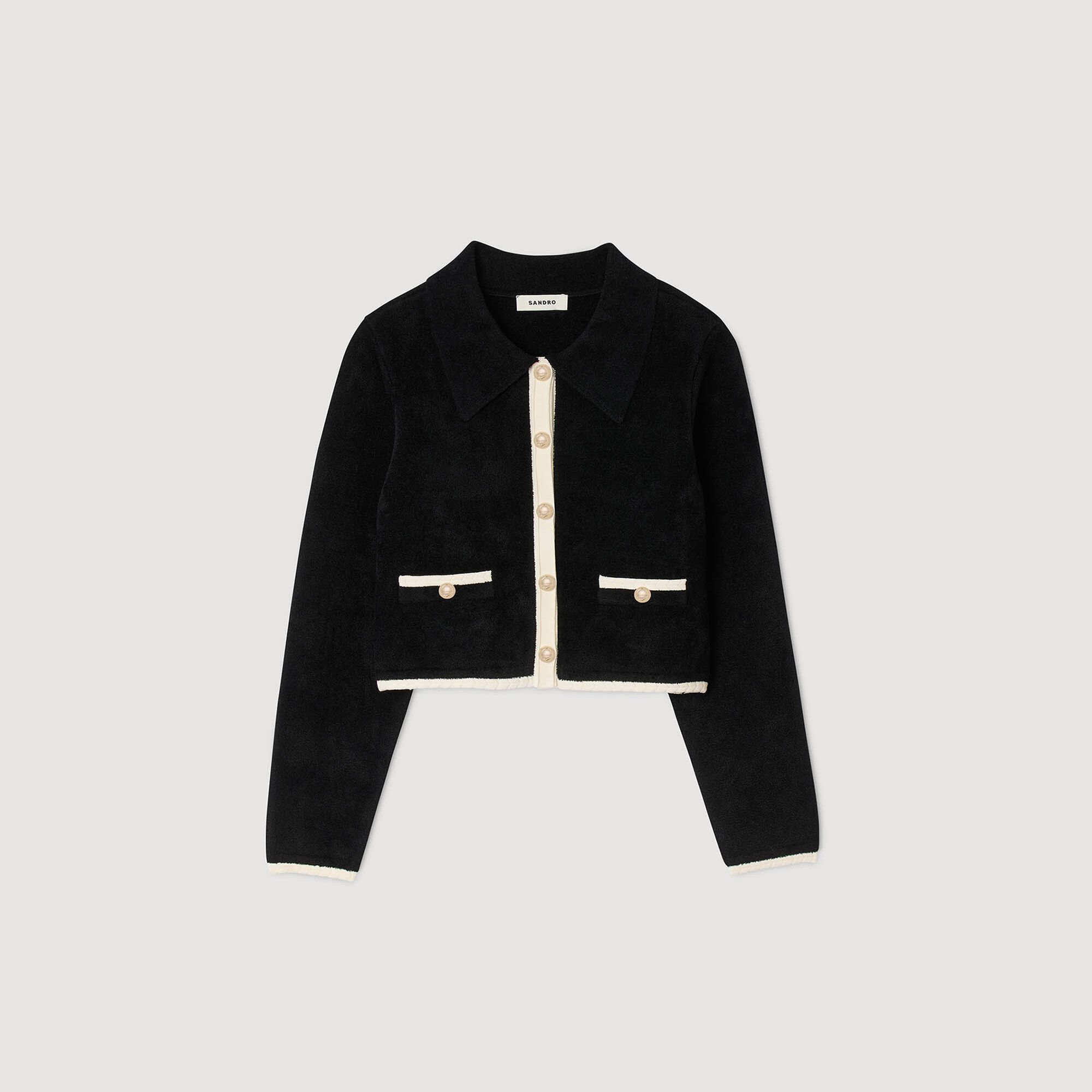 Two-tone shirt collar cardigan in Black for Women | Sandro Paris