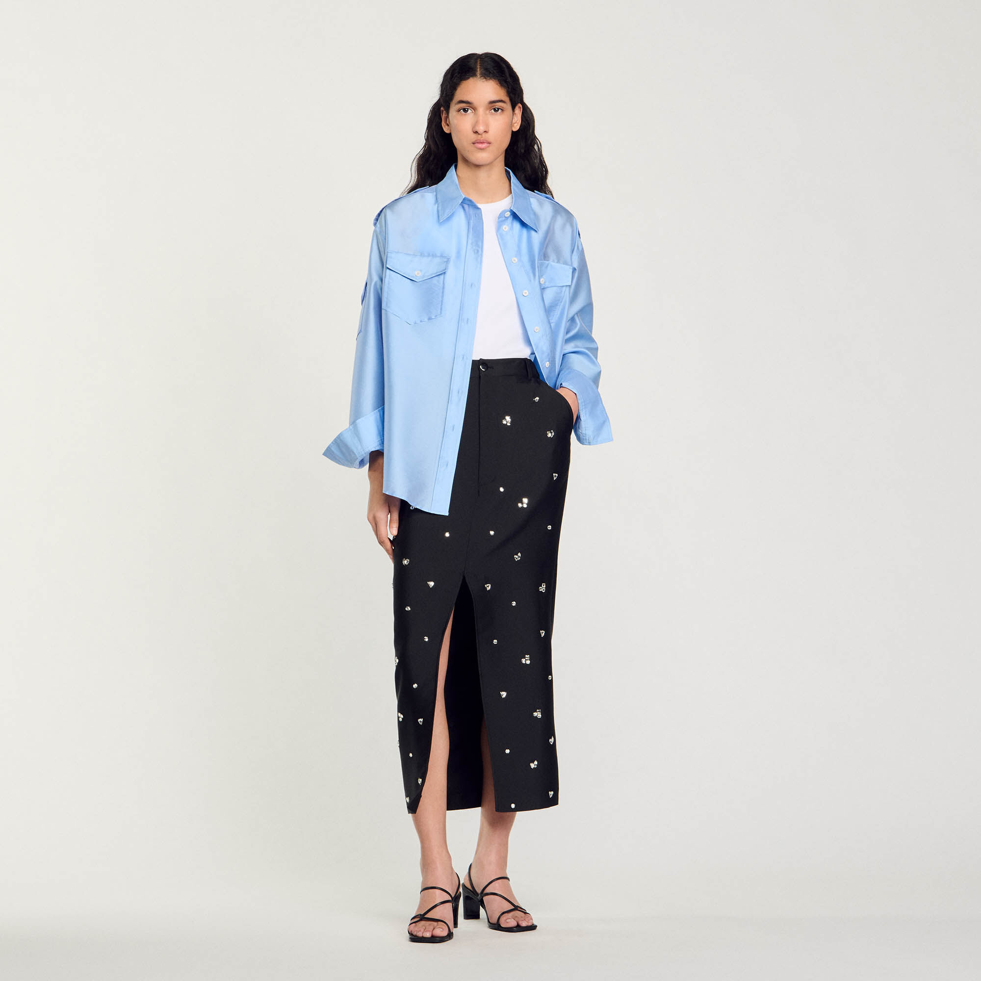 Rhinestone pencil skirt black / gray For Women | Sandro Paris