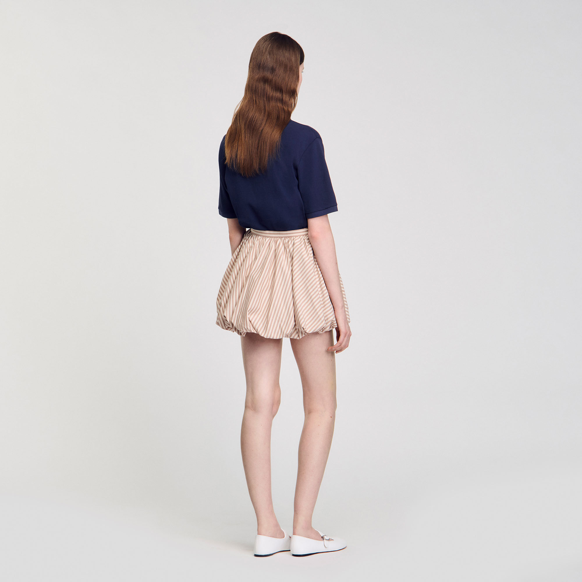 Striped bubble skirt brown For Women | Sandro Paris Striped bubble skirt brown For Women | Sandro Paris