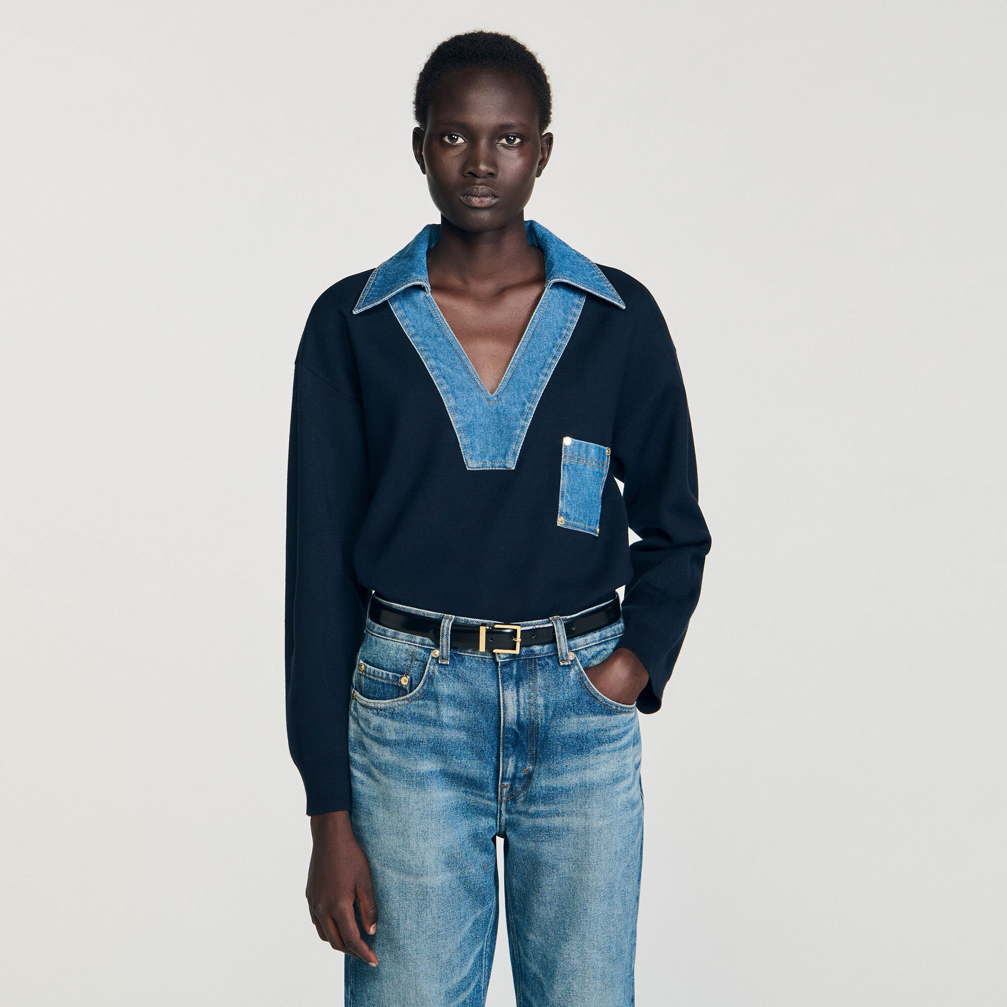 Sweater with denim details