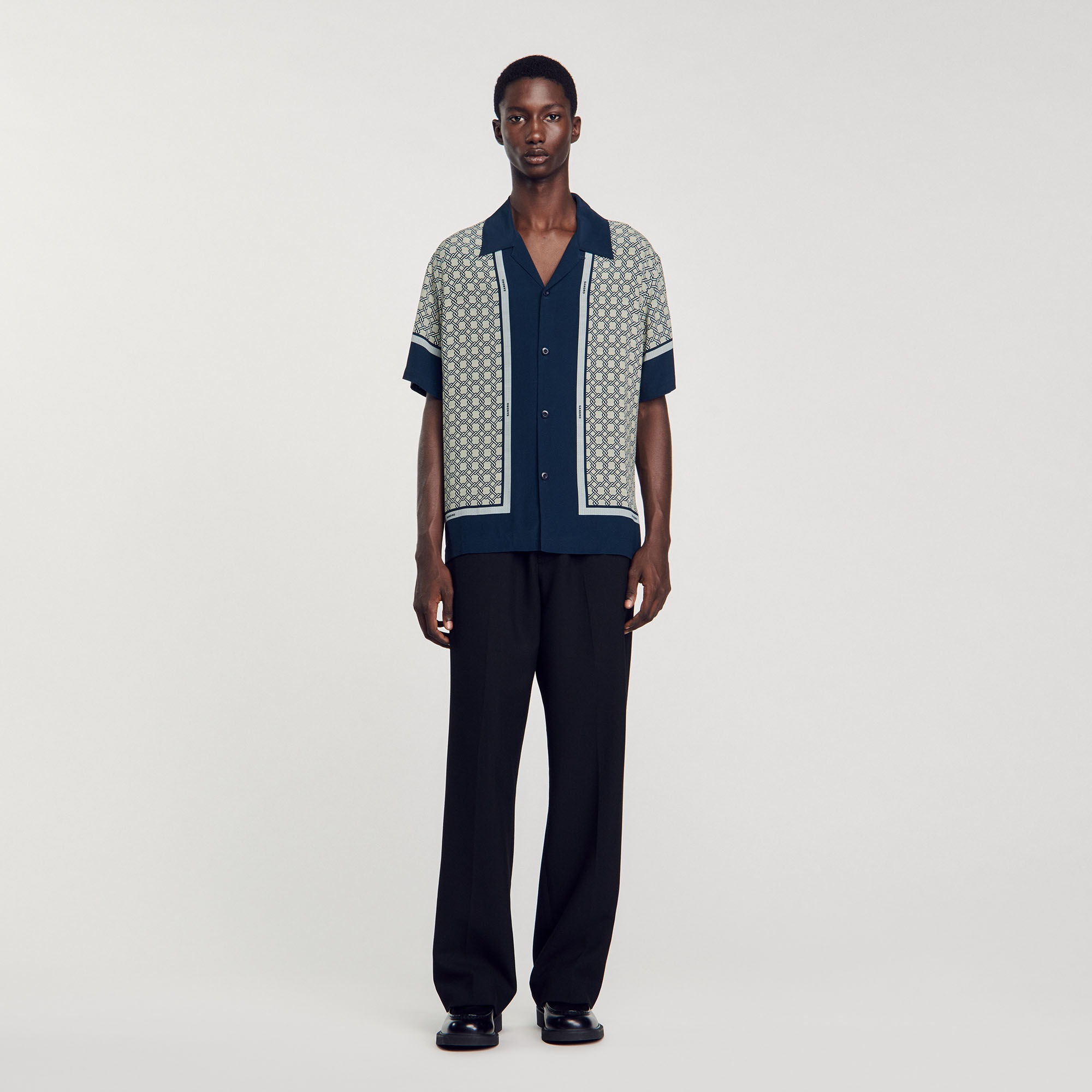 ノーカラージャケット Sandro - sandro PARIS Cotton jacket blue for Men | Sandro Paris