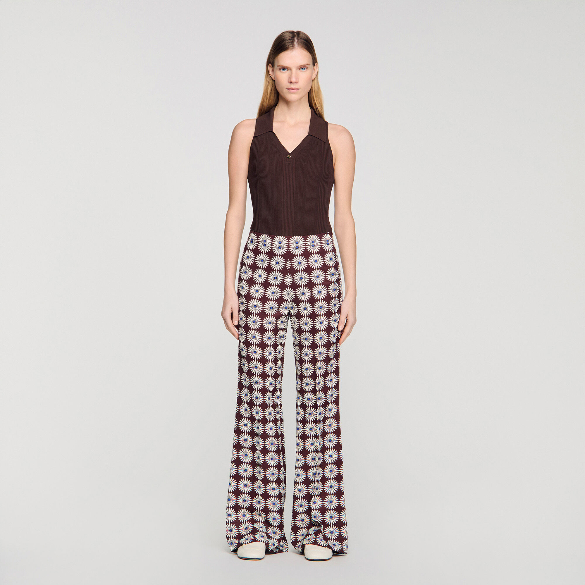 Floral-print flowy trousers