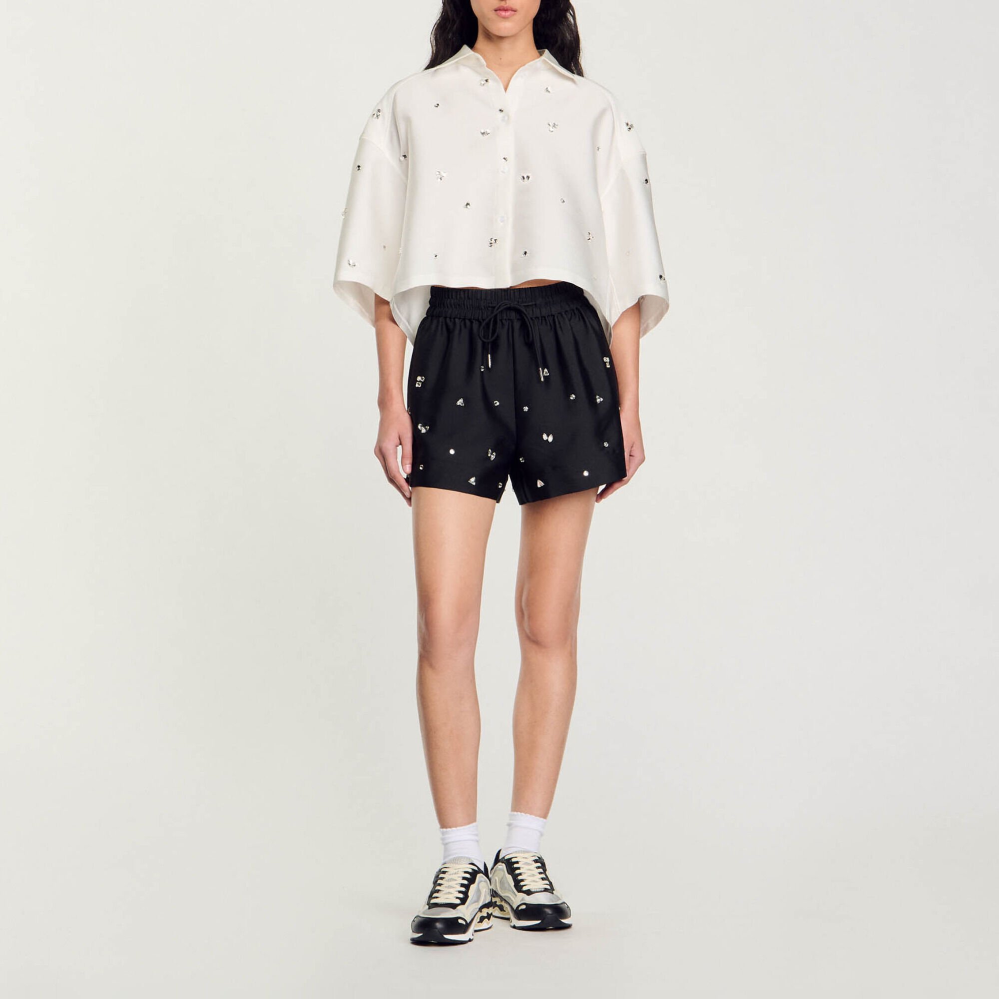 Rhinestone wide-leg shorts