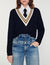 Contrast V-neck jumper