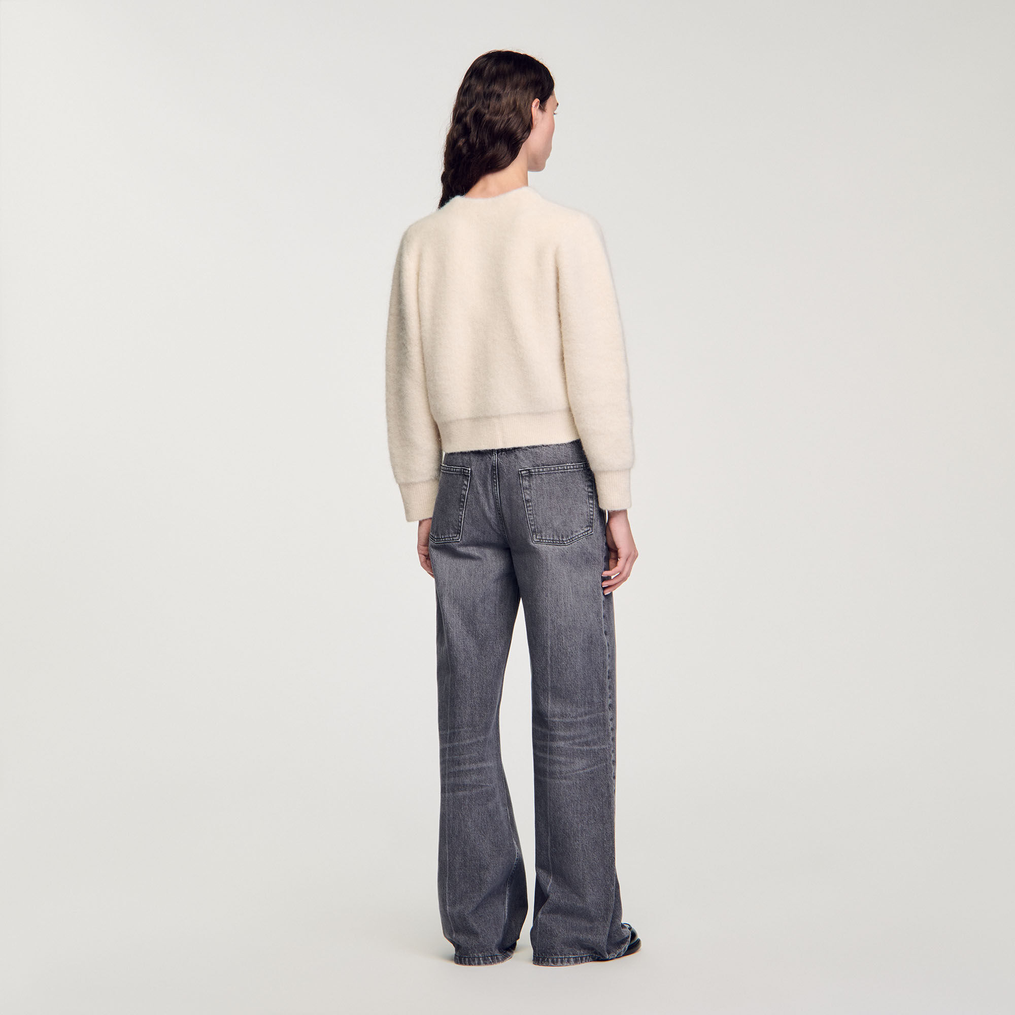 Cropped fluffy knit cardigan