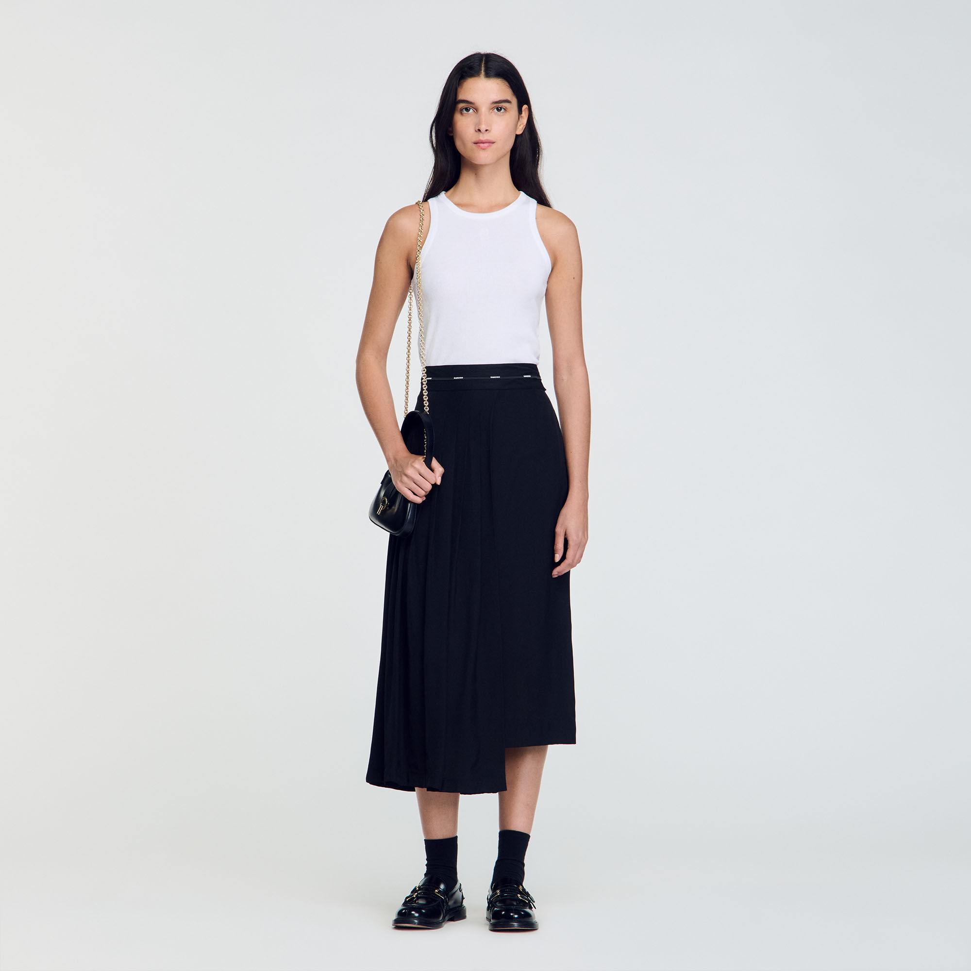 Long asymmetrical skirt black / gray For Women | Sandro Paris