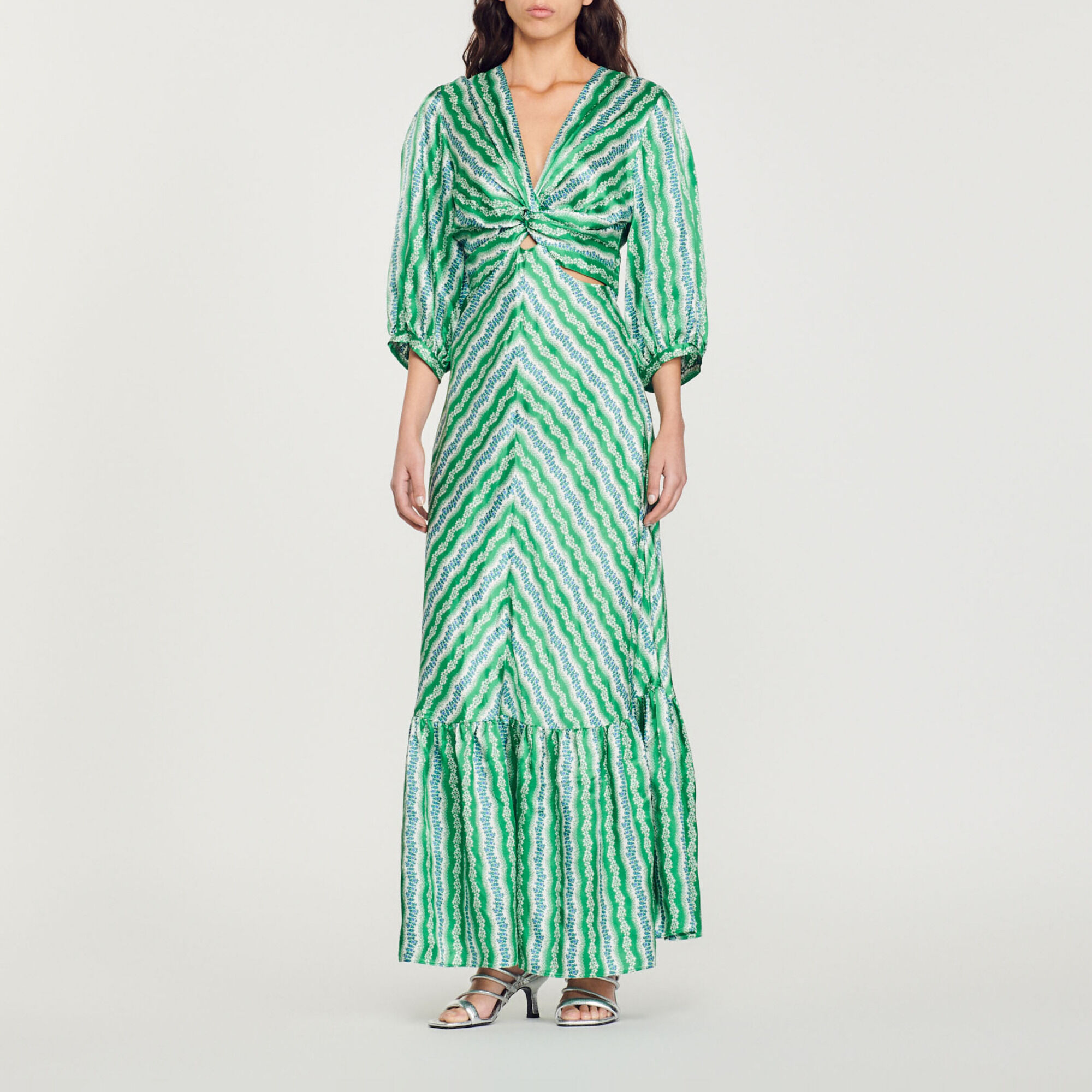 Long printed dress green For Women Sandro Paris