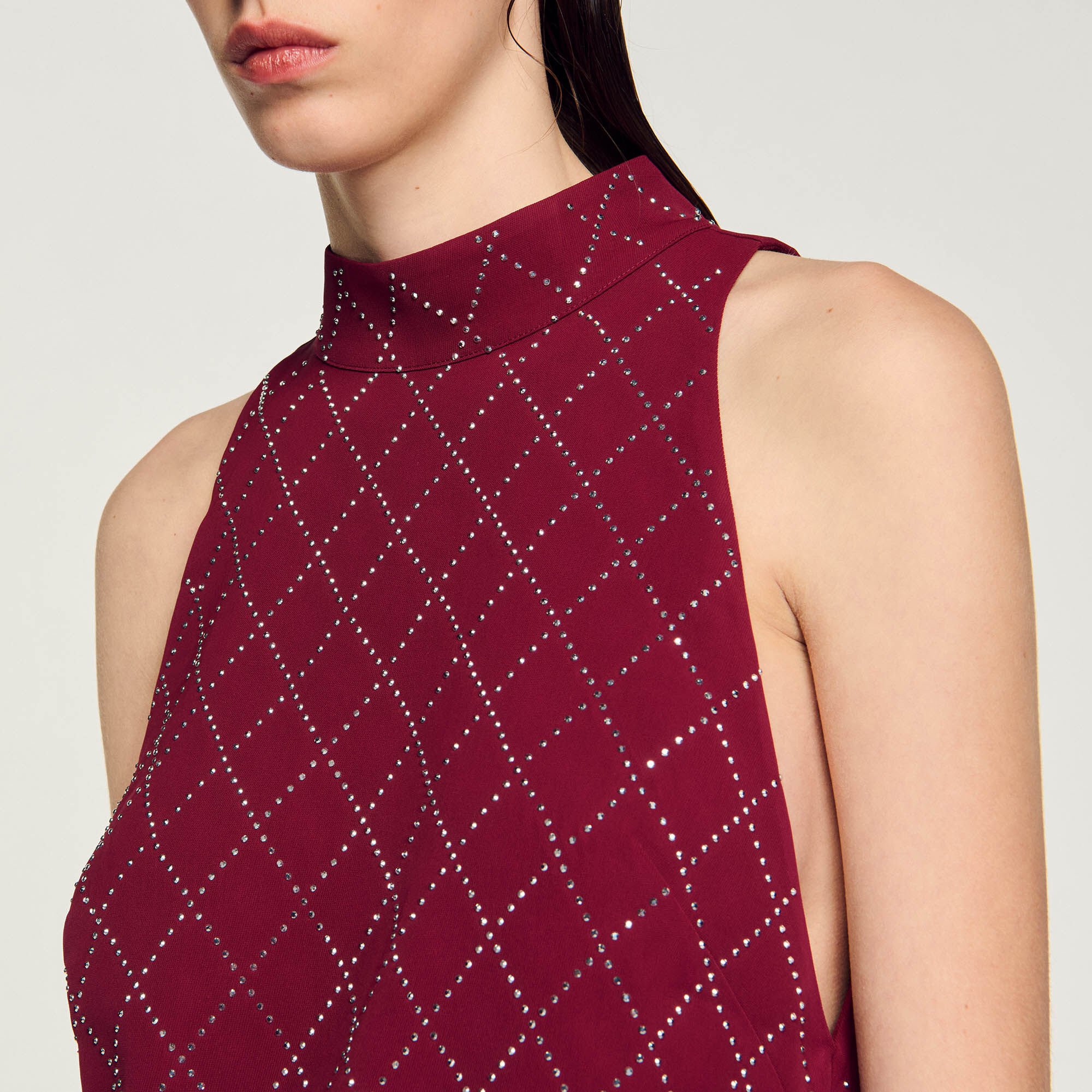 Studded diamond short dress red For Women | Sandro Paris Studded diamond short dress red For Women | Sandro Paris