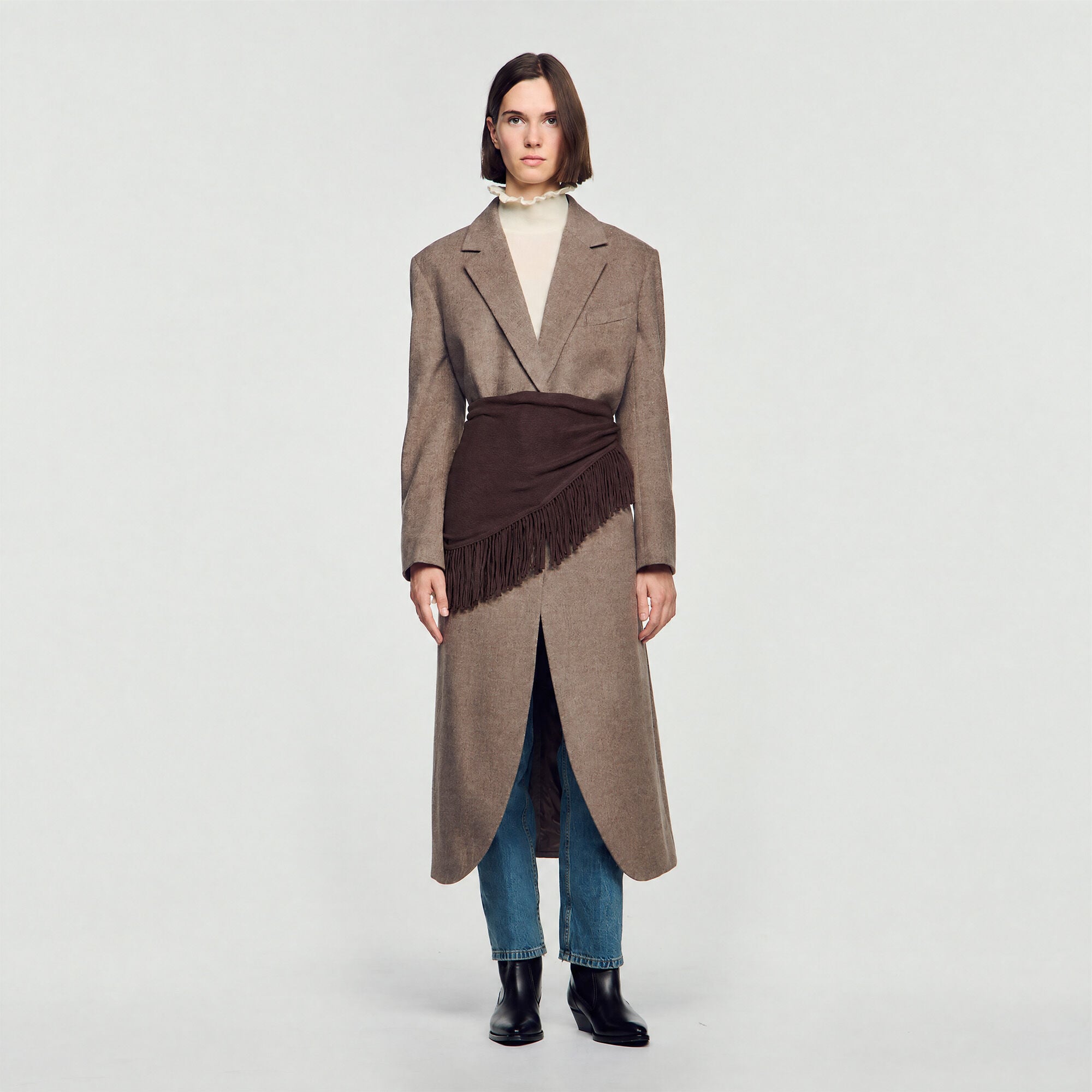 Fringed wool triangle scarf - Women | Sandro