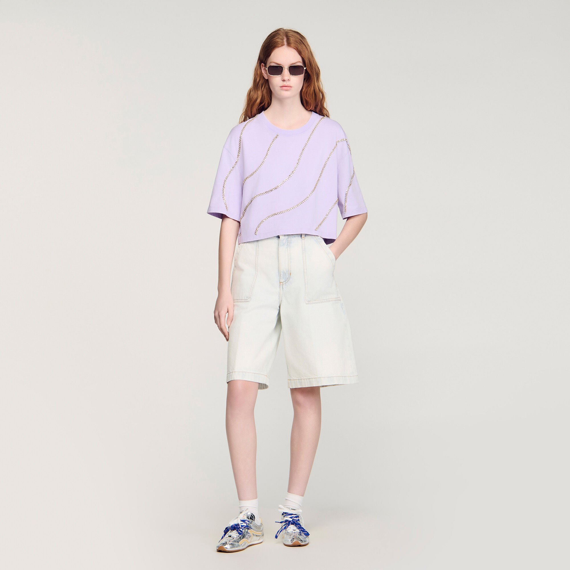 Rhinestone cropped T-shirt