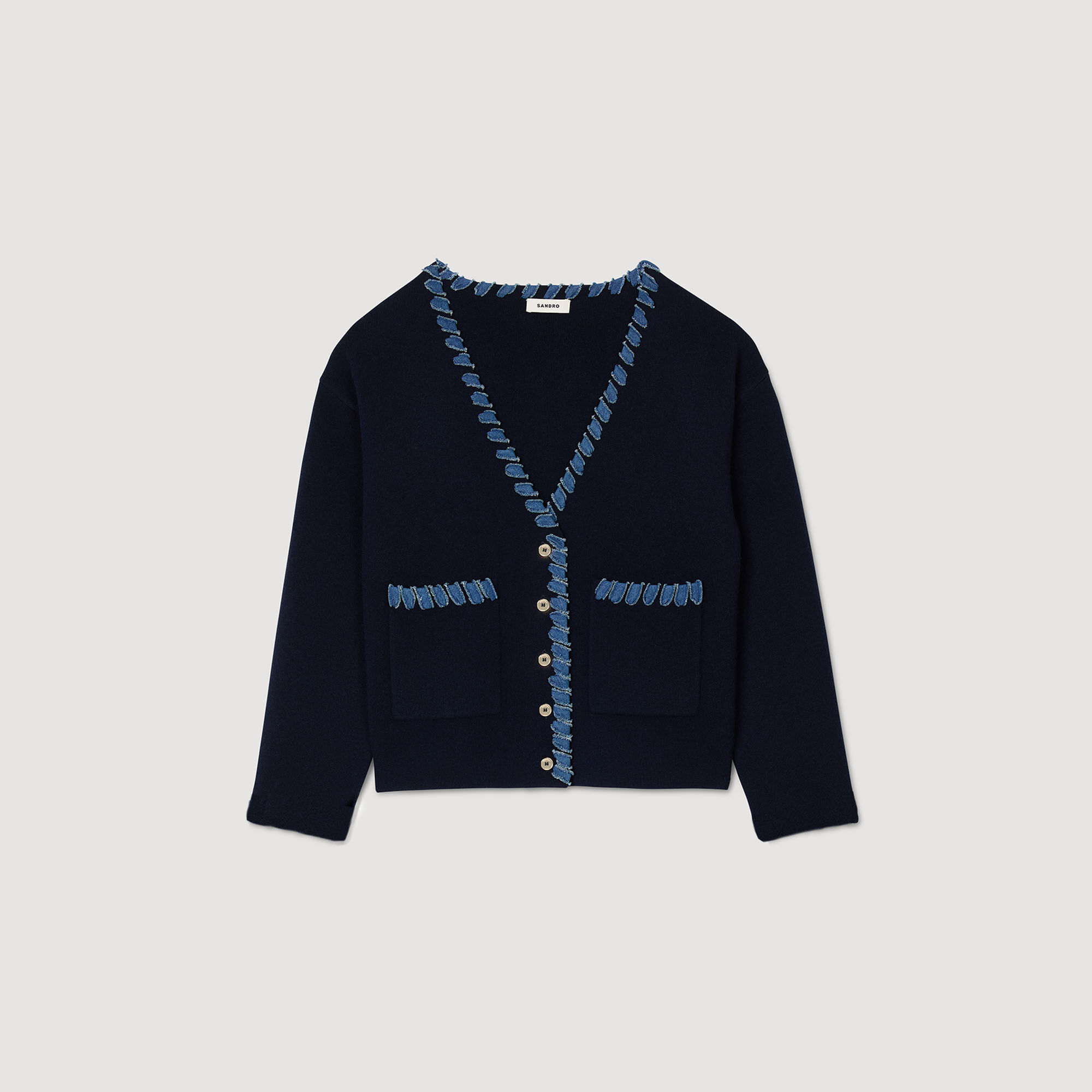 Cardigan with denim details blue For Women | Sandro Paris