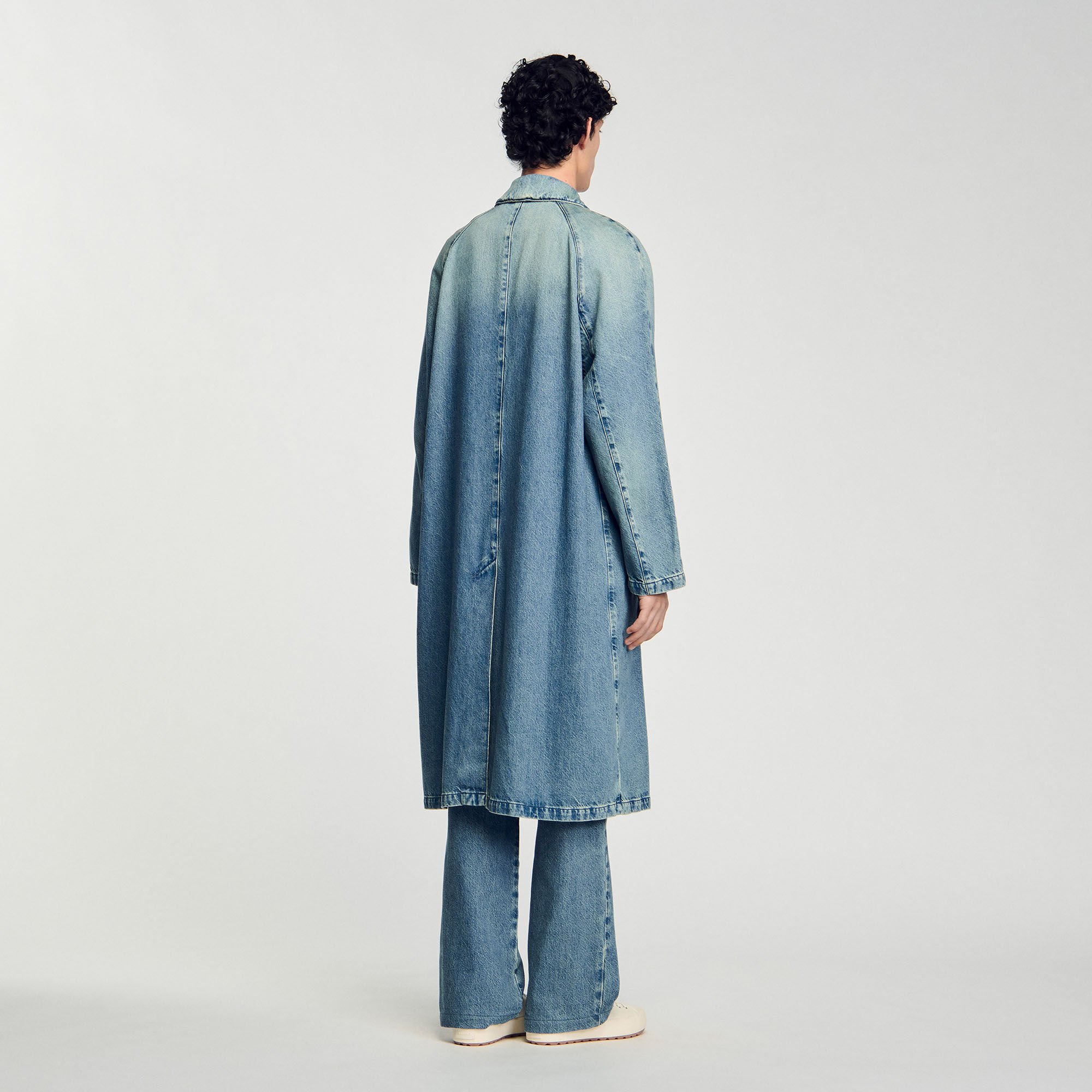 Long faded denim coat