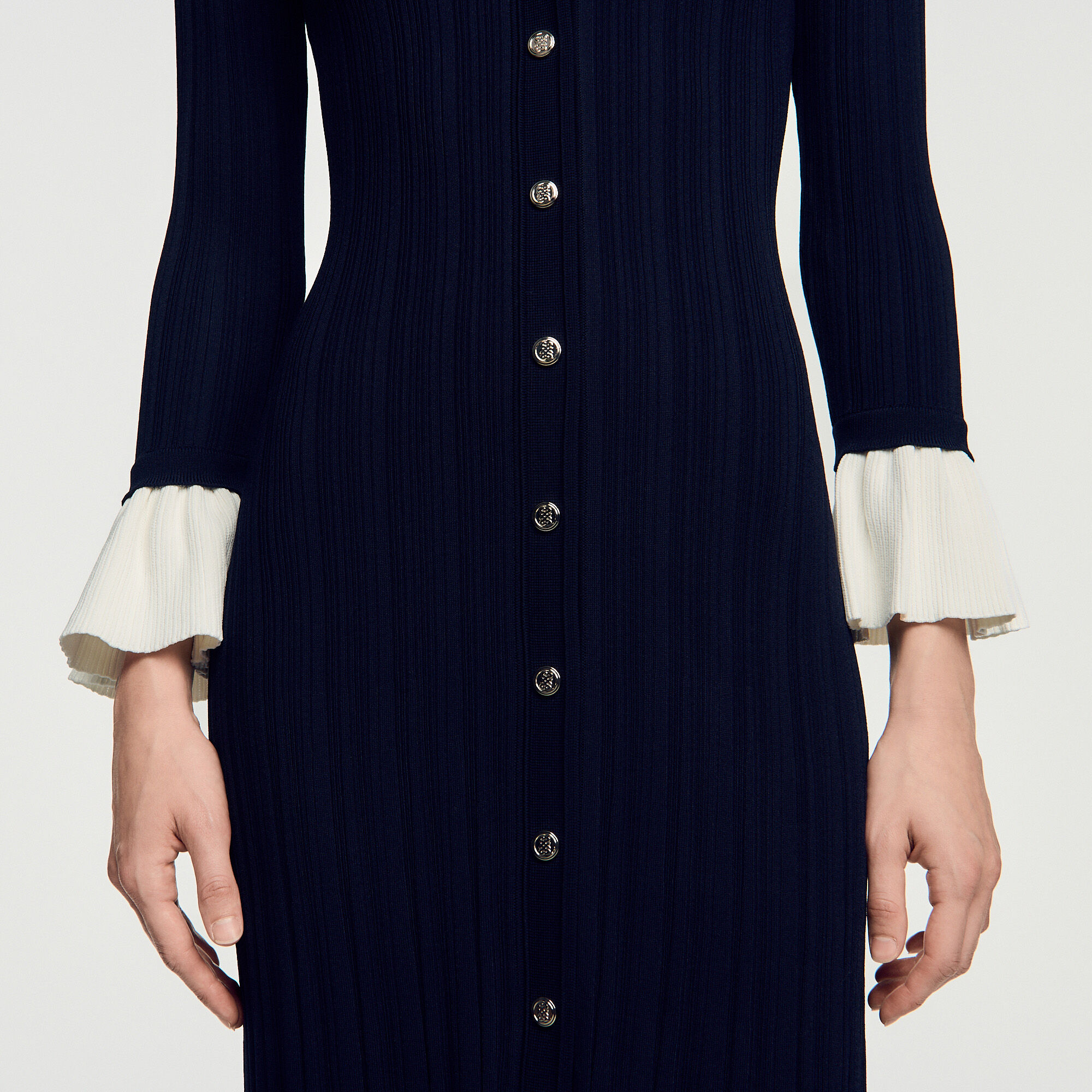 Two-tone knit midi dress in Navy Blue for Women | Sandro Paris
