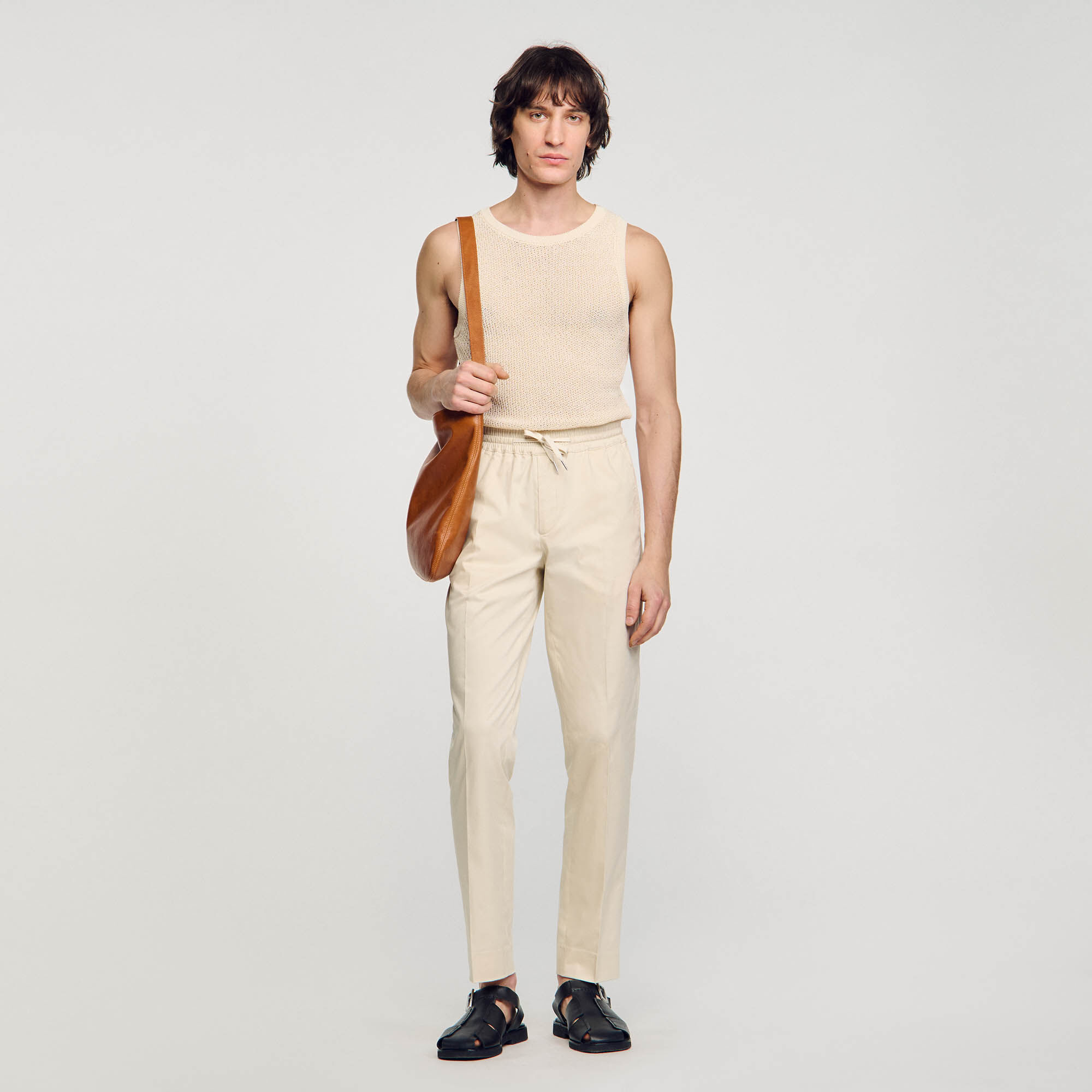 Elasticated straight-leg pants