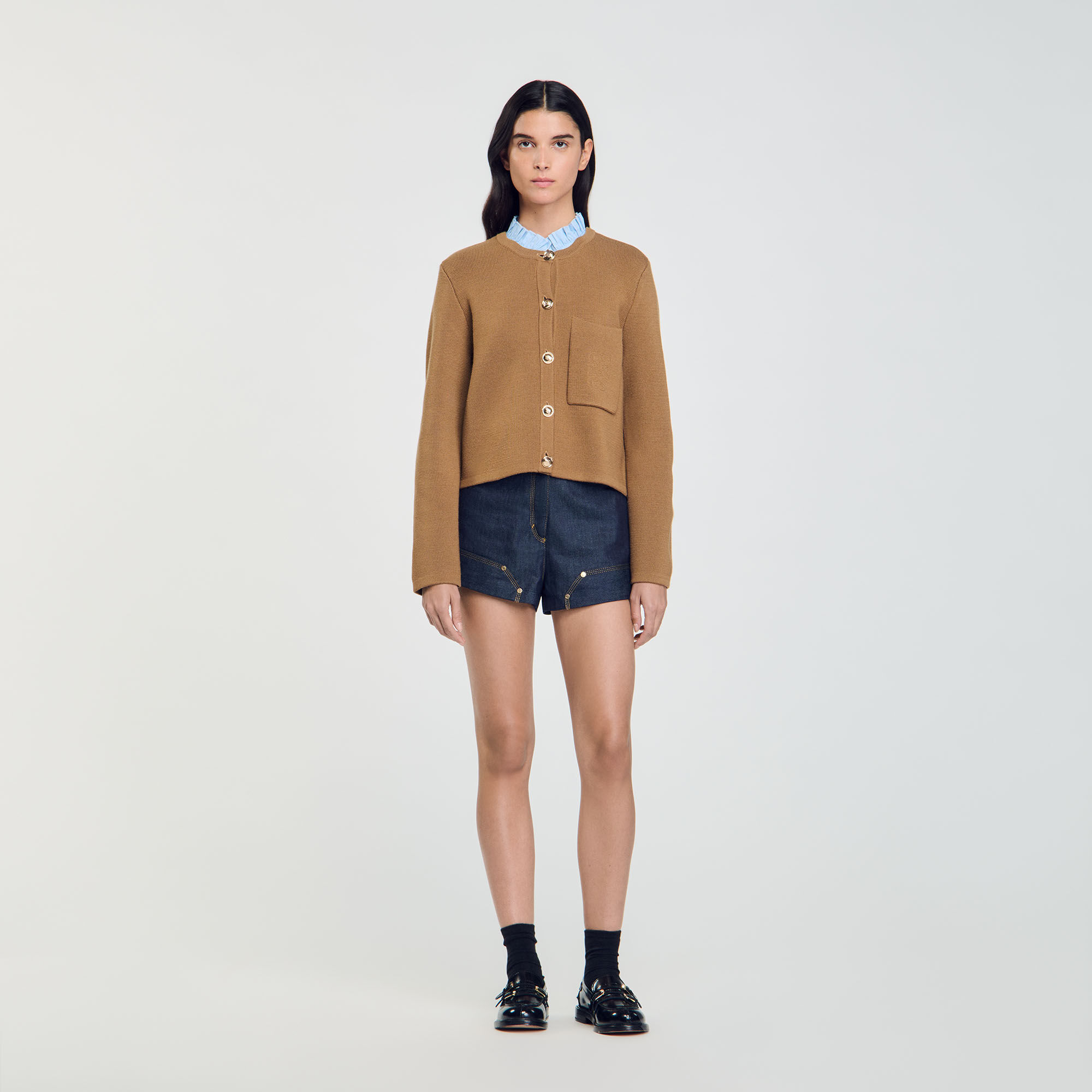 Knit Cardigan With Detachable Collar