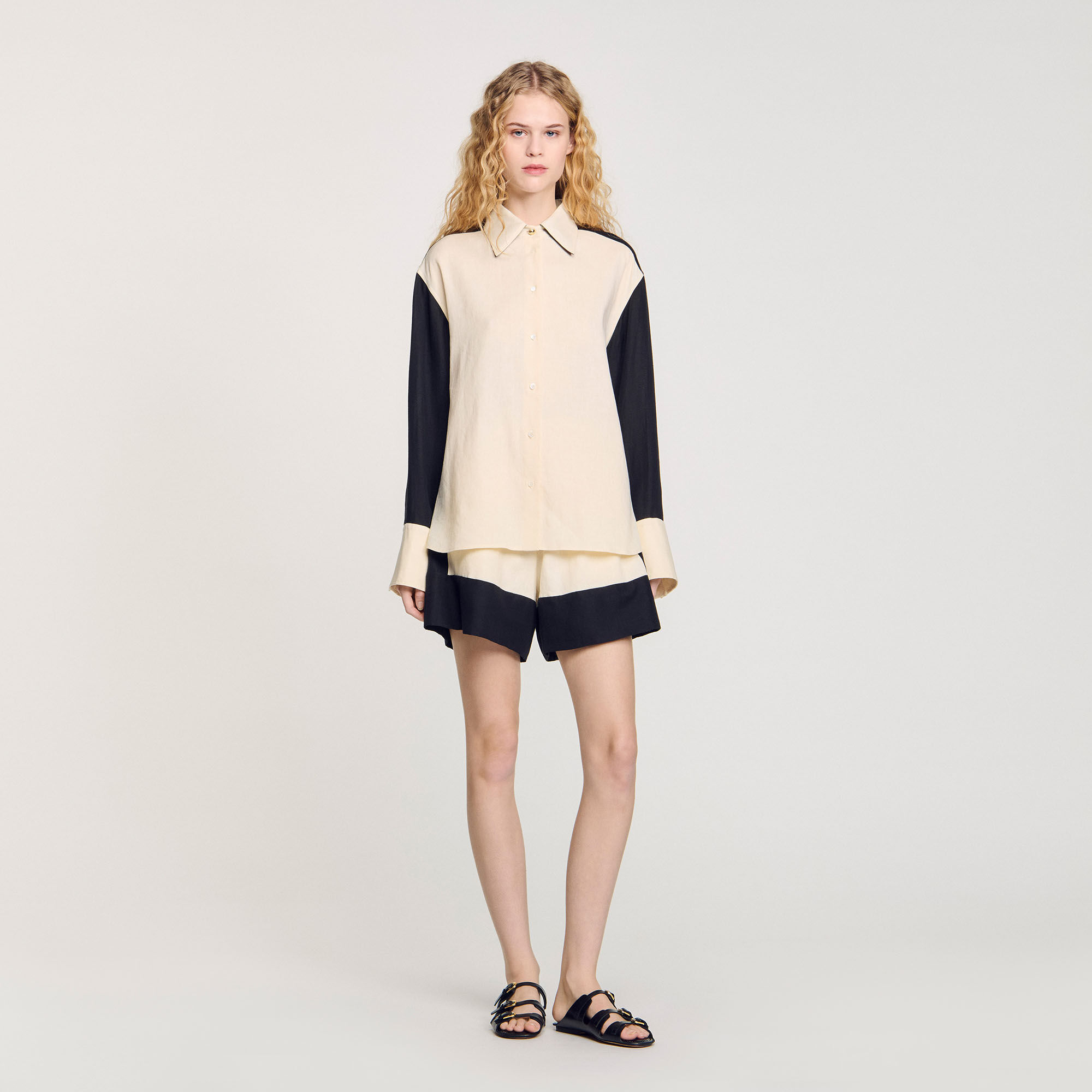 Two-tone shirt white / beige For Women | Sandro Paris