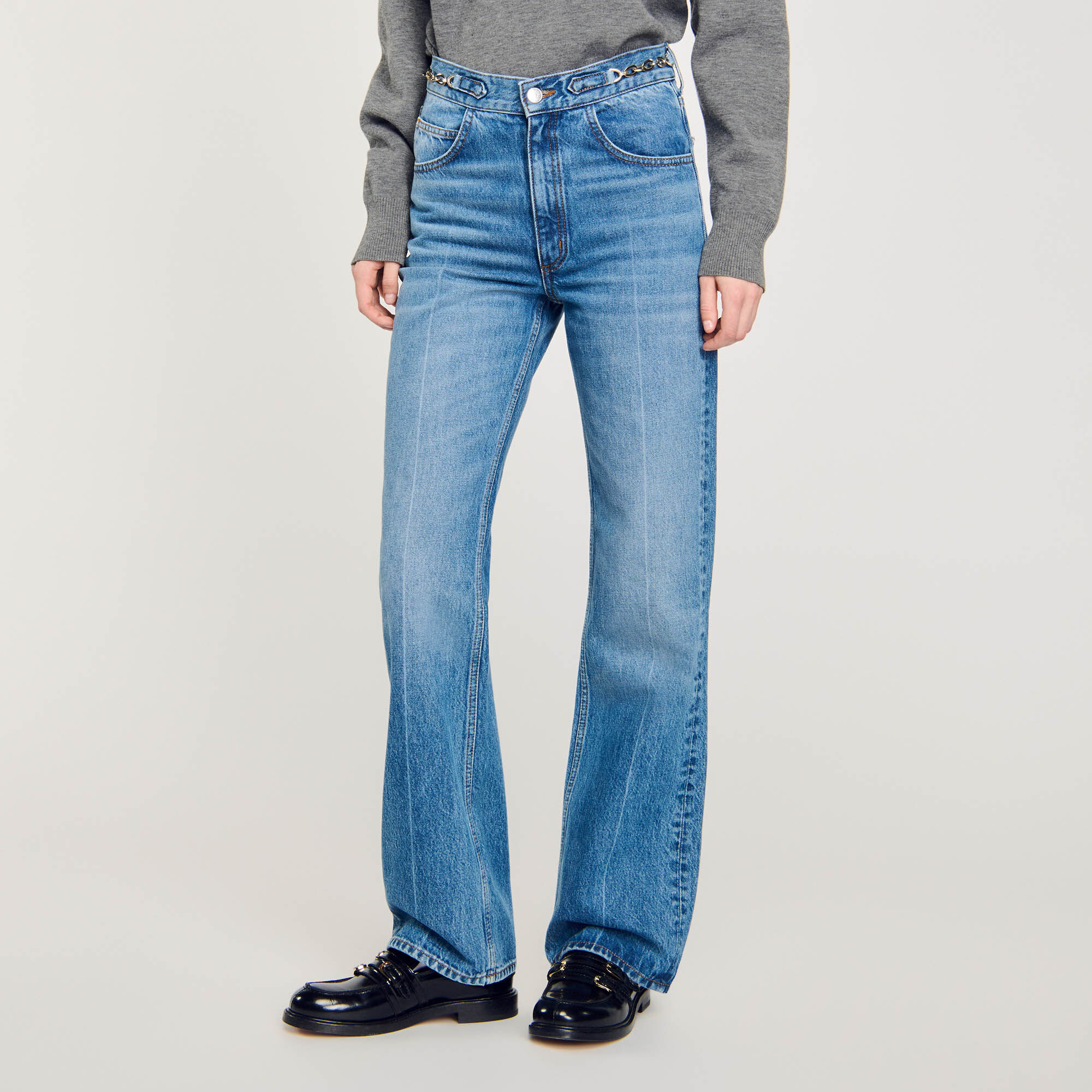 Curb chain jeans blue For Women | Sandro Paris