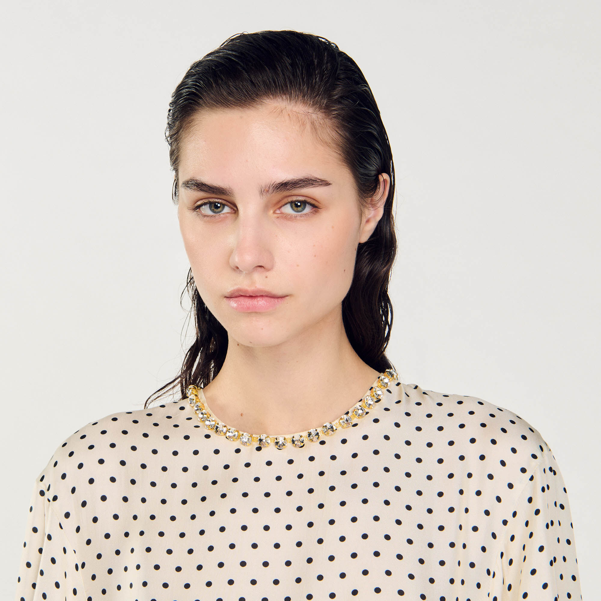 Polka Dot Dress with Jeweled Collar